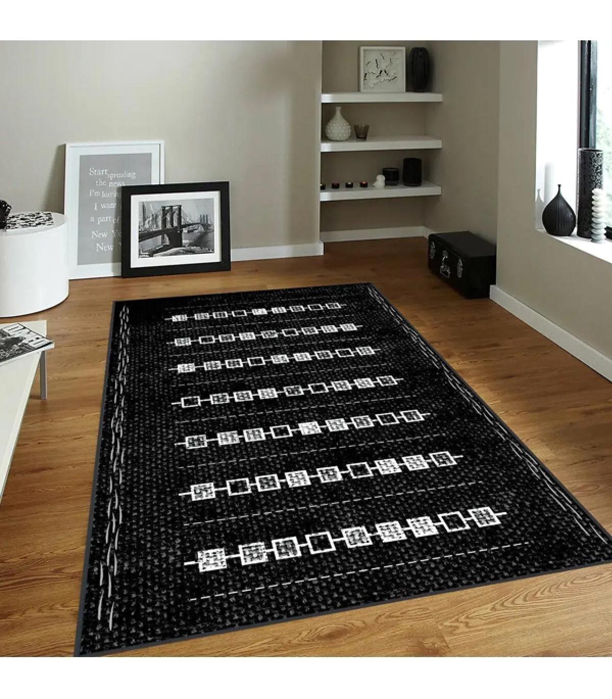 Rovigo Home RVG0094-SD1013 Beyaz - Siyah 8 mm Polyester Yıkanabilir Orta Kaymaz Dot Taban Dikdörtgen Makine Dokuma Salon Halısı 180x180 cm