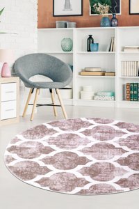 Dijidekor Maça Bej 6 mm Polyester Antibakteriyel Yıkanabilir Orta Kaymaz Taban Yuvarlak Makine Dokuma Oturma Odası Halısı 100x150 cm