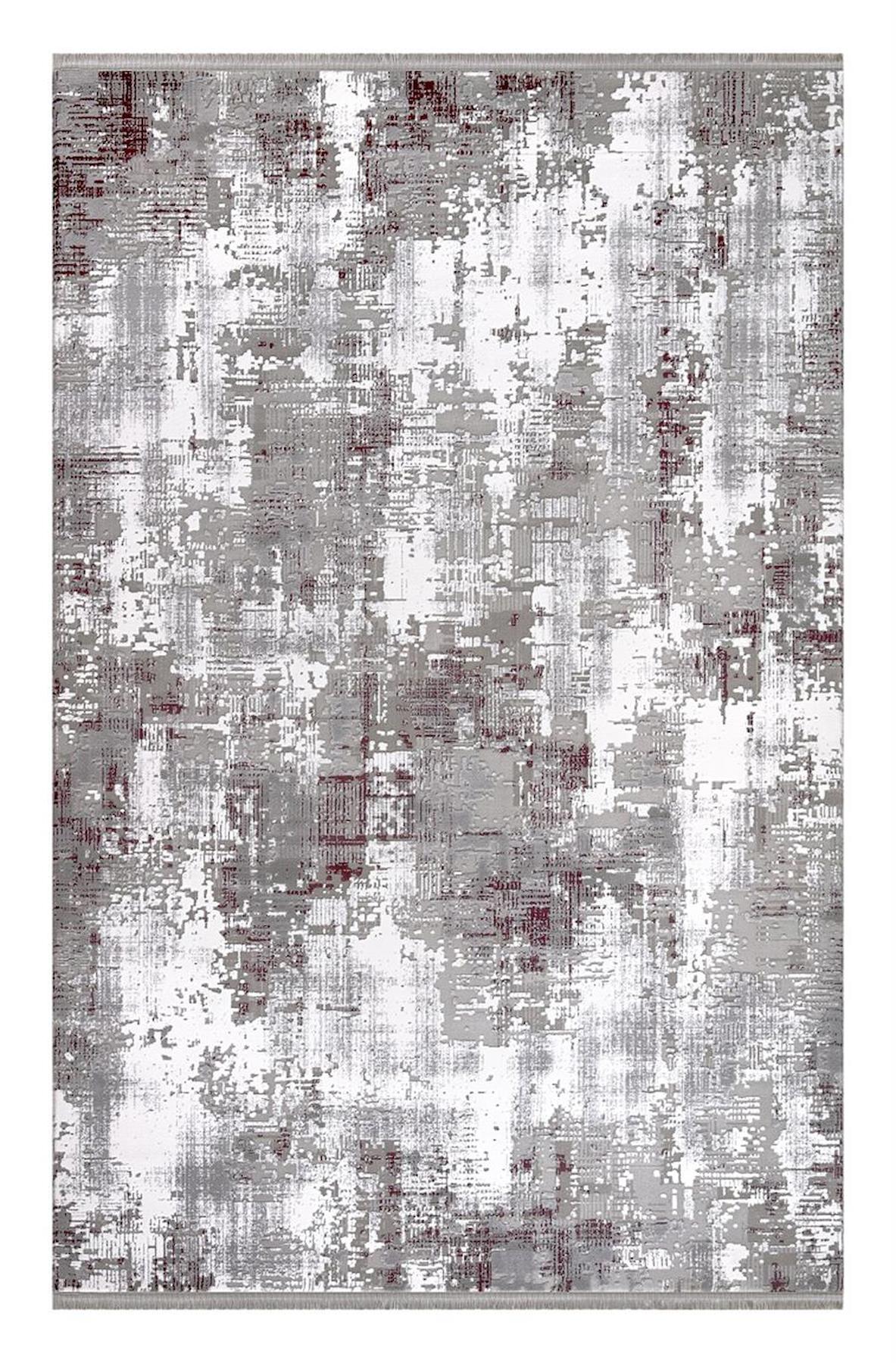 İpek Mekik Halı Sardes 6930A Gri 11 mm Akrilik Yıkanabilir Orta Kaymaz Pamuk Taban Dikdörtgen Makine Dokuma Antre-Çocuk Odası-Salon-Yatak Odası Halısı 180x350 cm