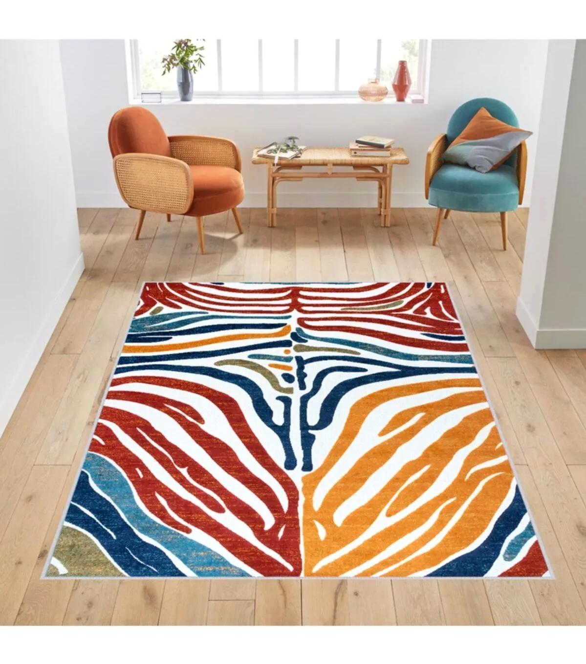 Rovigo Home RVG1745 Çok Renkli 8 mm Polyester Antibakteriyel-Leke Tutmaz-Toz Tutmaz Yıkanabilir İnce Kaymaz Dot Taban Dikdörtgen Makine Dokuma Salon Halısı 200x290 cm