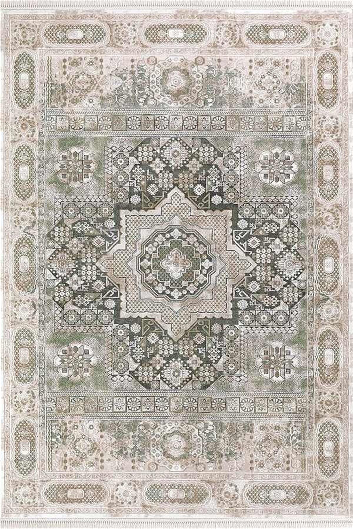 Merinos Rodin 31920 Yeşil 8 mm Akrilik Toz Tutmaz Yıkanabilir Kalın Kaymaz Dikdörtgen Makine Dokuma Salon Halısı