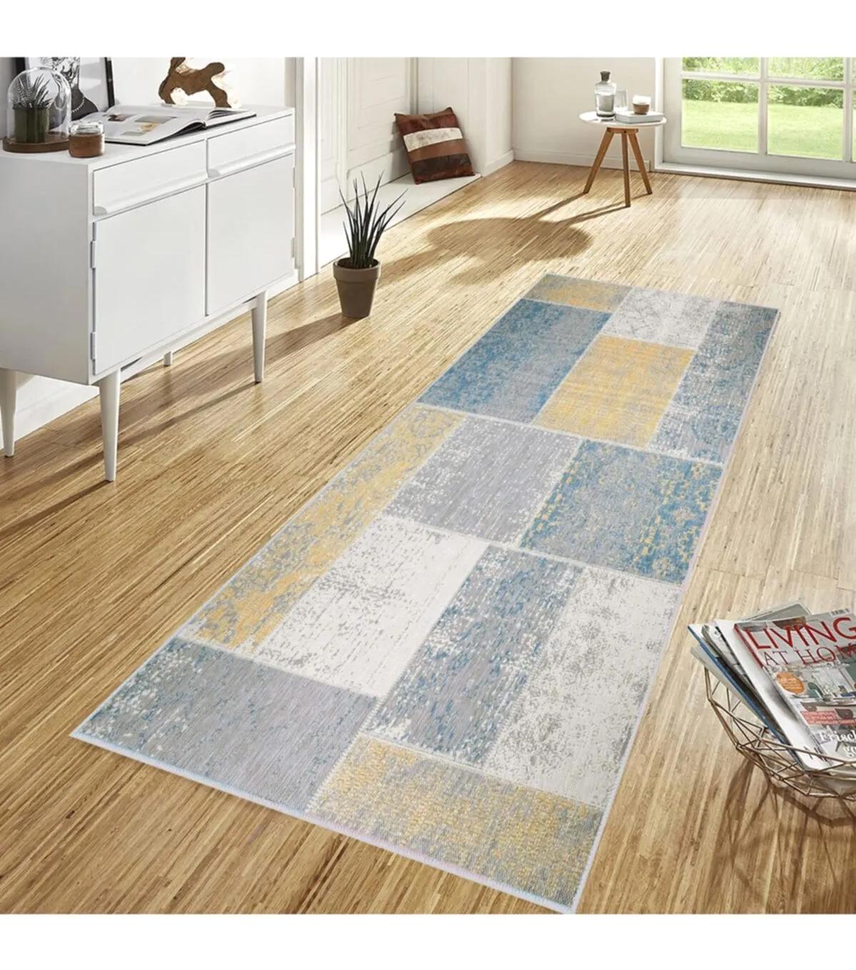 Rovigo Home RVG1259 Gri 8 mm Polyester Antibakteriyel-Leke Tutmaz-Toz Tutmaz Yıkanabilir İnce Kaymaz Dot Taban Dikdörtgen Makine Dokuma Salon Halısı 180x230 cm
