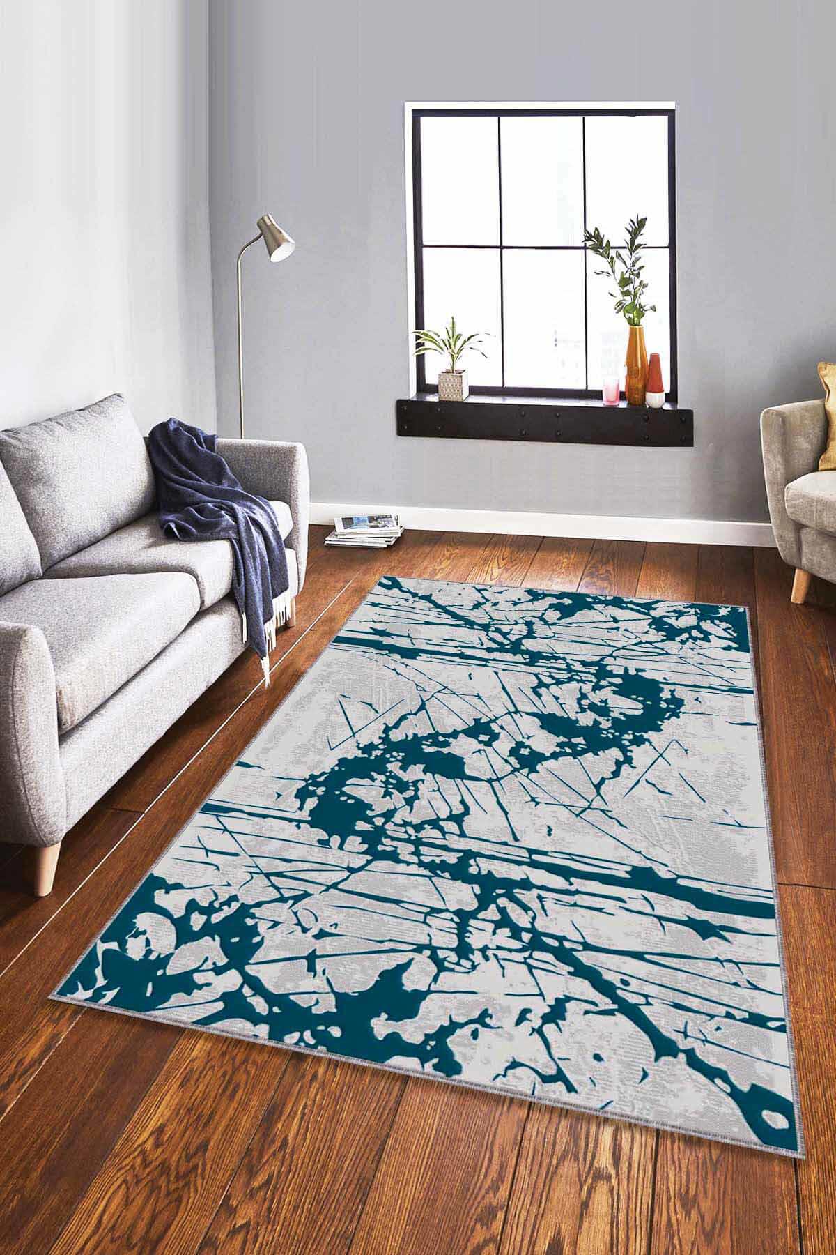 Viva Home EF09 Çok Renkli 7 mm Mikropolyester Leke Tutmaz-Yalıtıma Yardımcı Yıkanabilir İnce Kaymaz Taban Dikdörtgen Makine Dokuma Salon Halısı 100x200 cm