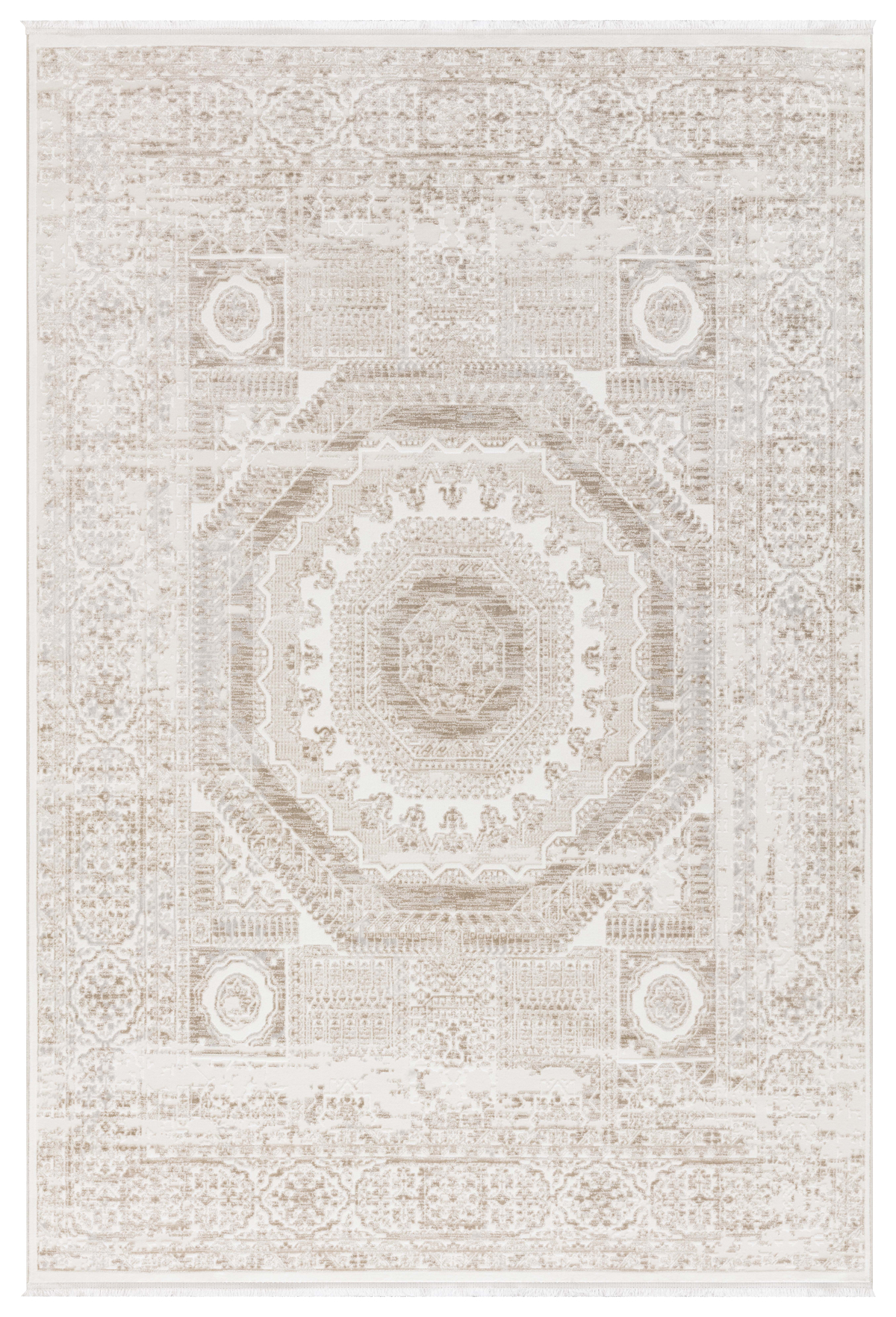 İpek Mekik Halı Morita 1602A Beyaz 5 mm Polyester Toz Tutmaz Yıkanabilir İnce Kaymaz Pamuk Taban Geometrik Dikdörtgen Makine Dokuma Antre-Çocuk Odası-Salon-Yatak Odası Halısı 200x290 cm