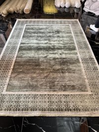 Hoom Rugs Diamond 3772 Gri-Yeşil 10 mm Akrilik-Viskon Silinebilir Yıkanabilir Orta Kaymaz Dikdörtgen Makine Dokuma Salon Halısı 100x200 cm