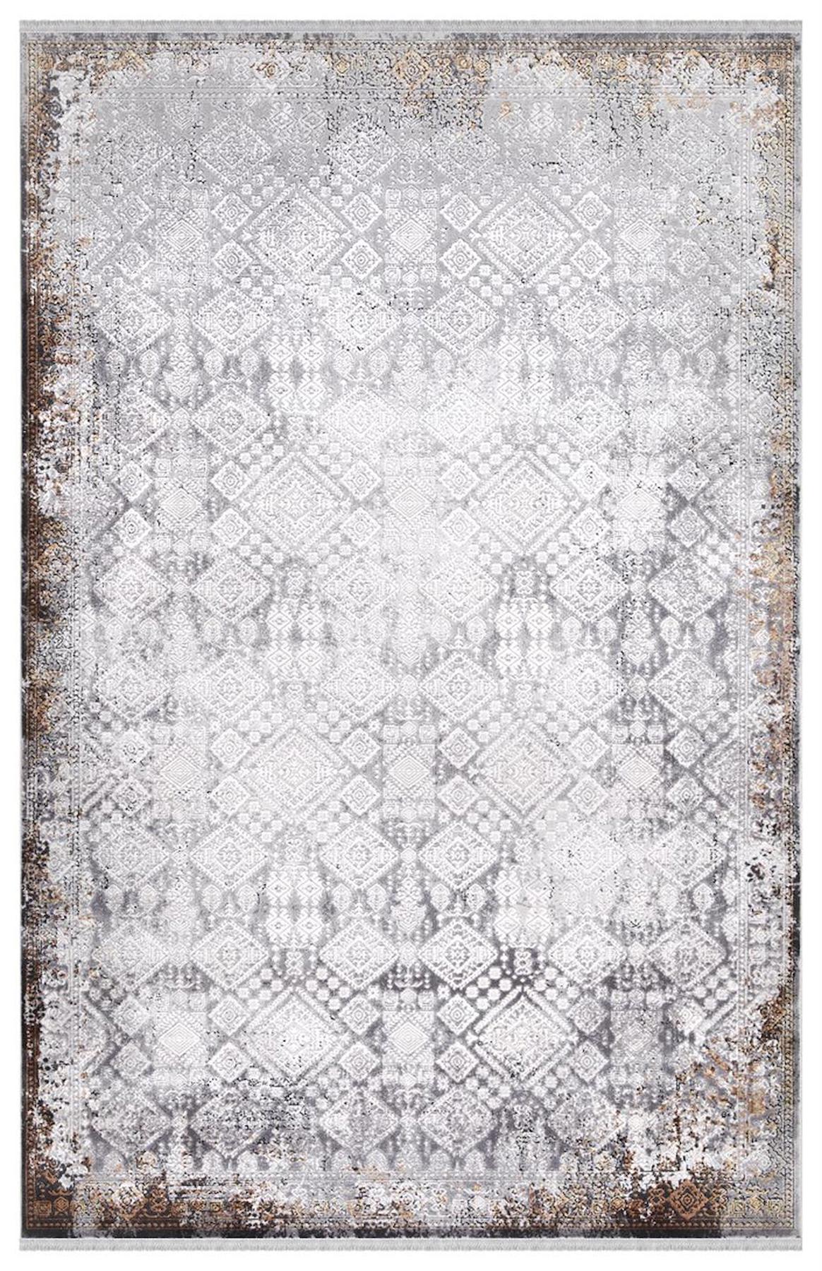 İpek Mekik Halı Roxanne 17168 Gri 8 mm Akrilik Yıkanabilir İnce Kaymaz Pamuk Taban Dikdörtgen Makine Dokuma Antre-Çocuk Odası-Salon-Yatak Odası Halısı 180x350 cm