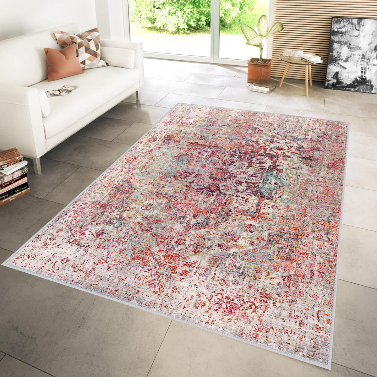 Rovigo Home RVG1105 Çok Renkli 8 mm Polyester Leke Tutmaz-Toz Tutmaz Yıkanabilir İnce Kaymaz Dot Taban Dikdörtgen Makine Dokuma Salon Halısı 80x150 cm