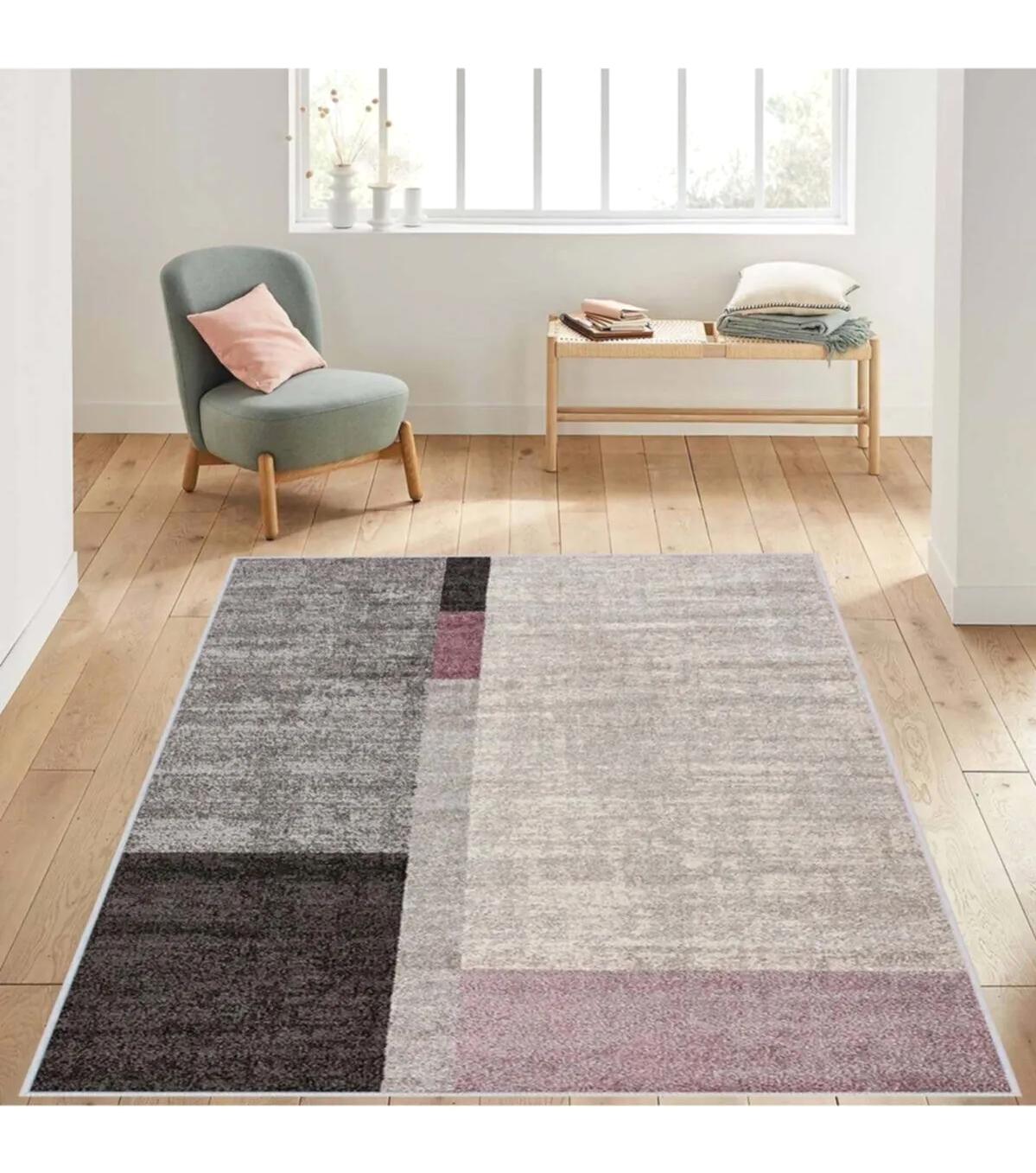 Rovigo Home RVG1423 Çok Renkli 8 mm Polyester Leke Tutmaz-Toz Tutmaz Yıkanabilir İnce Kaymaz Dot Taban Dikdörtgen Makine Dokuma Salon Halısı 80x150 cm