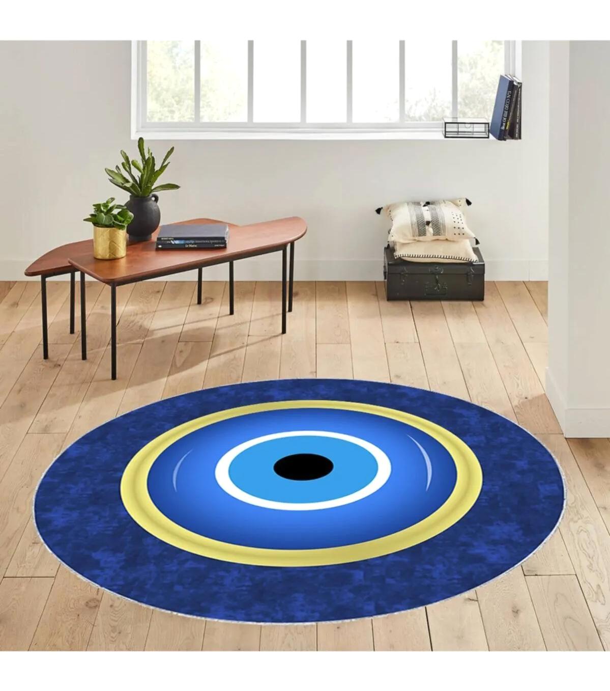 Rovigo Home RVG7023 Çok Renkli 8 mm Polyester Leke Tutmaz-Toz Tutmaz Yıkanabilir İnce Kaymaz Dot Taban Yuvarlak Makine Dokuma Salon Halısı 80x500 cm
