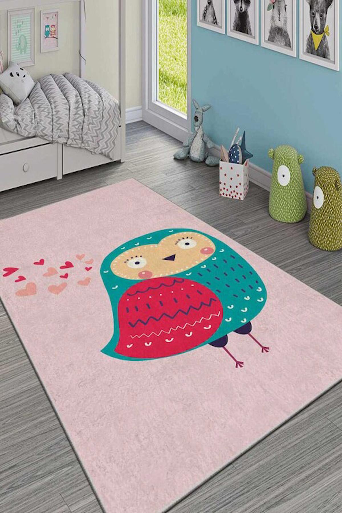 Homefesto Krem 5 mm Polyester Leke Tutmaz Yıkanabilir İnce Kaymaz Taban Hayvan Desenli Dikdörtgen Makine Dokuma Çocuk Odası Halısı 160x230 cm