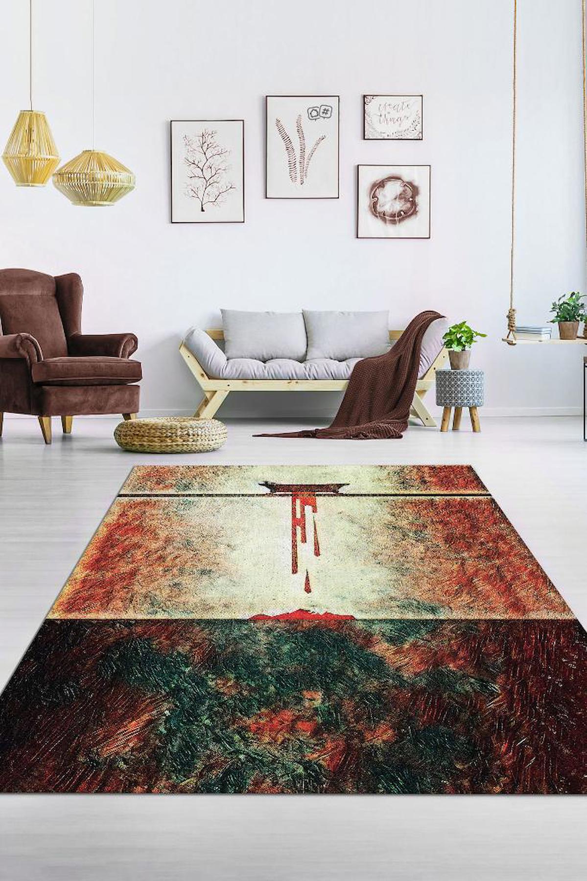 Homshtag Breaking Bad Çok Renkli 4 mm Pamuk Antistatik Yıkanabilir İnce Kaymaz Dikdörtgen Makine Dokuma Oturma Odası Halısı 140x200 cm