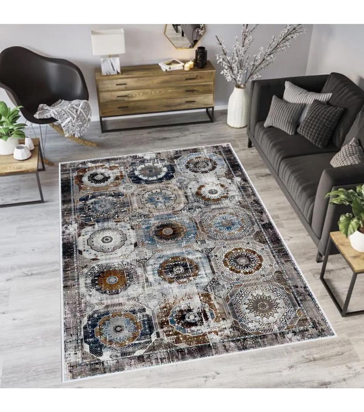 Rovigo Home RVG0571 Çok Renkli 8 mm Polyester Antibakteriyel-Leke Tutmaz-Toz Tutmaz Yıkanabilir İnce Kaymaz Dot Taban Dikdörtgen Makine Dokuma Salon Halısı 100x300 cm
