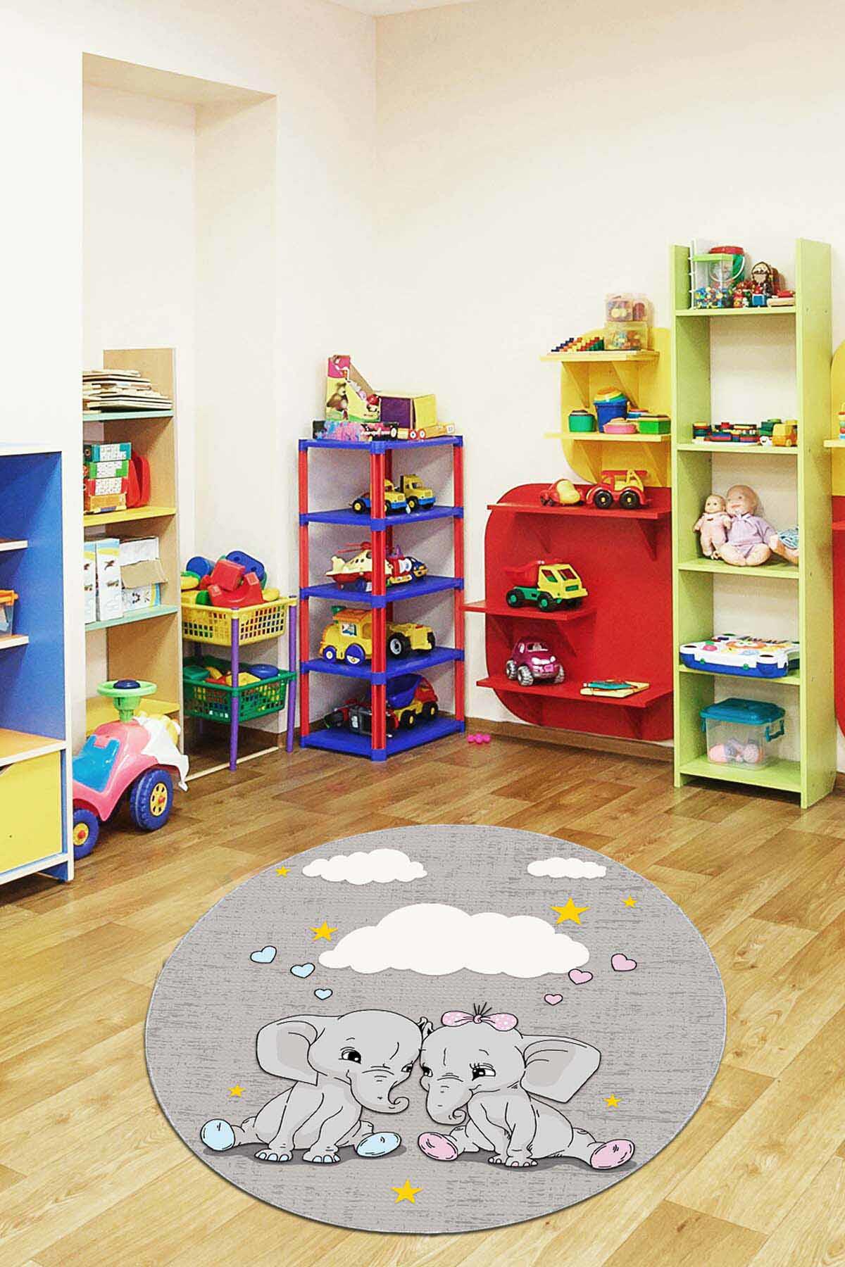 Viva Home AR1346 Gri 7 mm Mikropolyester Toz Tutmaz Yıkanabilir İnce Kaymaz Dot Taban Yuvarlak Makine Dokuma Çocuk Odası Halısı 160x230 cm