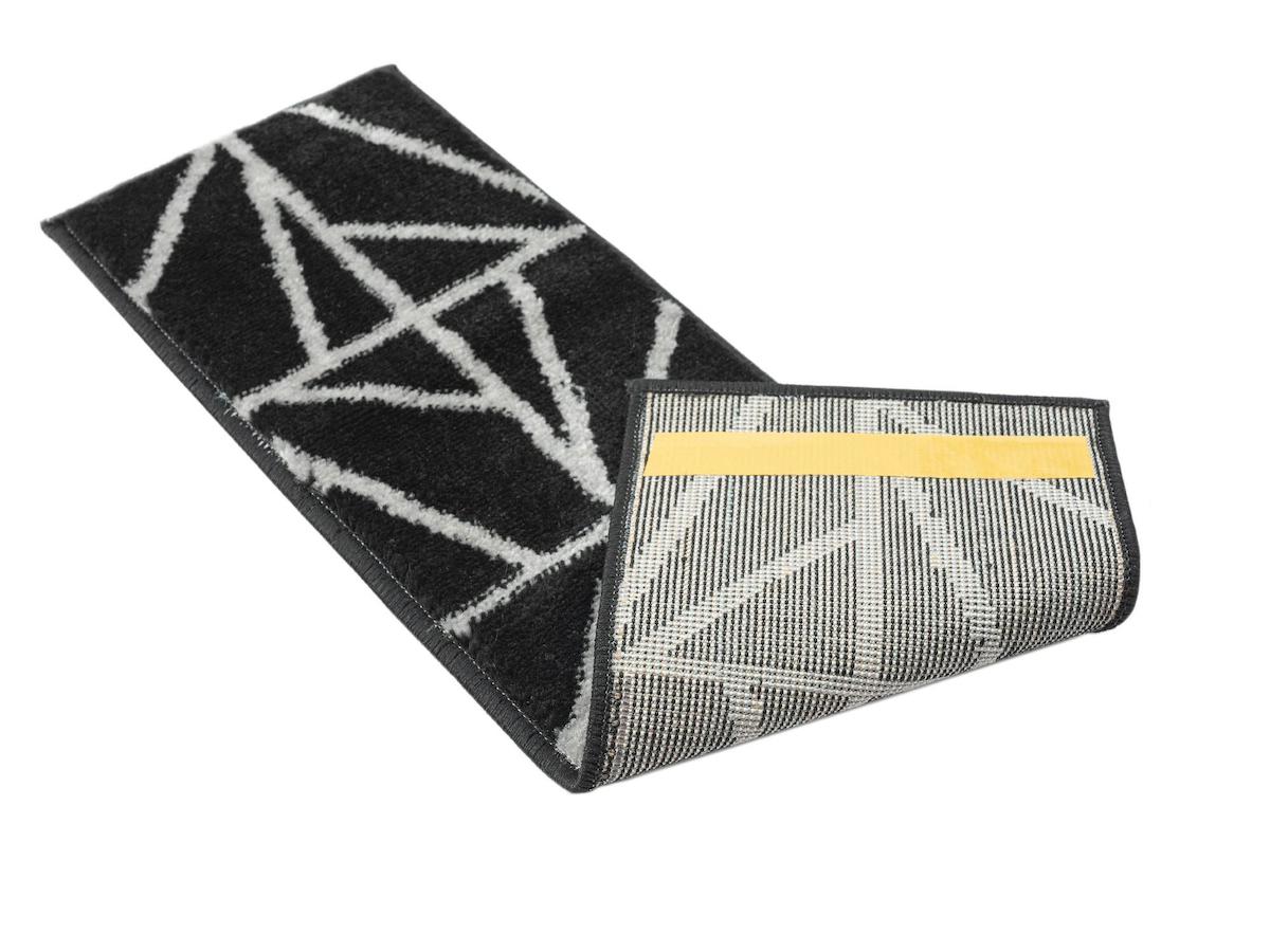 Glary Home GH39A-GRYB-GRY5 Gri-Siyah 3 mm Polipropilen Yıkanabilir İnce Kaymaz Lateks Taban Geometrik Dikdörtgen Makine Dokuma Merdiven Halısı 100x300 cm
