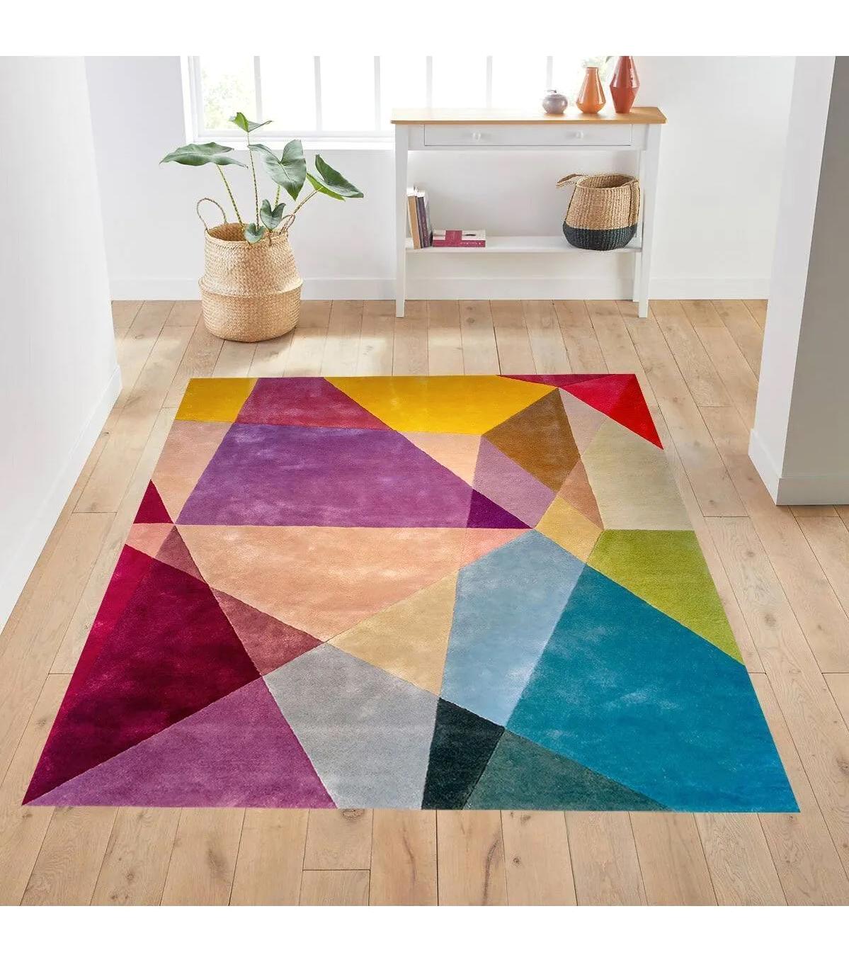 Rovigo Home RVG0215 Çok Renkli 8 mm Polyester Yıkanabilir Orta Kaymaz Dot Taban Dikdörtgen Makine Dokuma Salon Halısı 120x180 cm