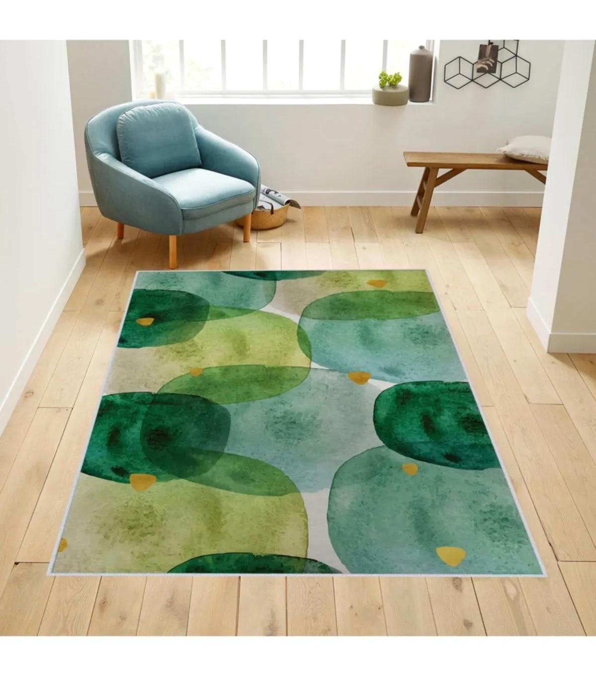 Rovigo Home RVG1752 Çok Renkli 8 mm Polyester Leke Tutmaz-Toz Tutmaz Yıkanabilir İnce Kaymaz Dot Taban Dikdörtgen Makine Dokuma Salon Halısı 80x500 cm