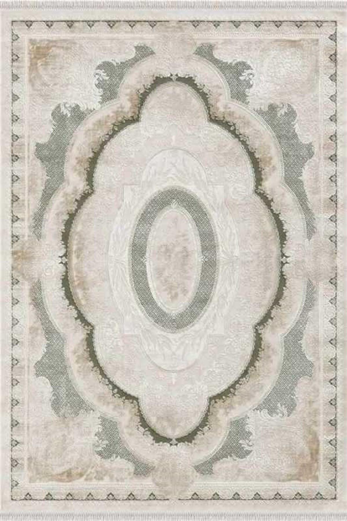 Merinos Rodin 19774 Yeşil 8 mm Akrilik Toz Tutmaz Yıkanabilir Kalın Kaymaz Dikdörtgen Makine Dokuma Salon Halısı