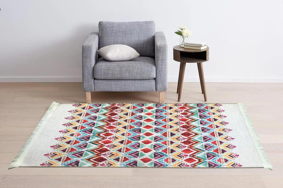 Prizma Home V6024 Çok Renkli Pamuk Toz Tutmaz Yıkanabilir Orta Dikdörtgen Makine Dokuma Oturma Odası-Salon Halısı 80x150 cm