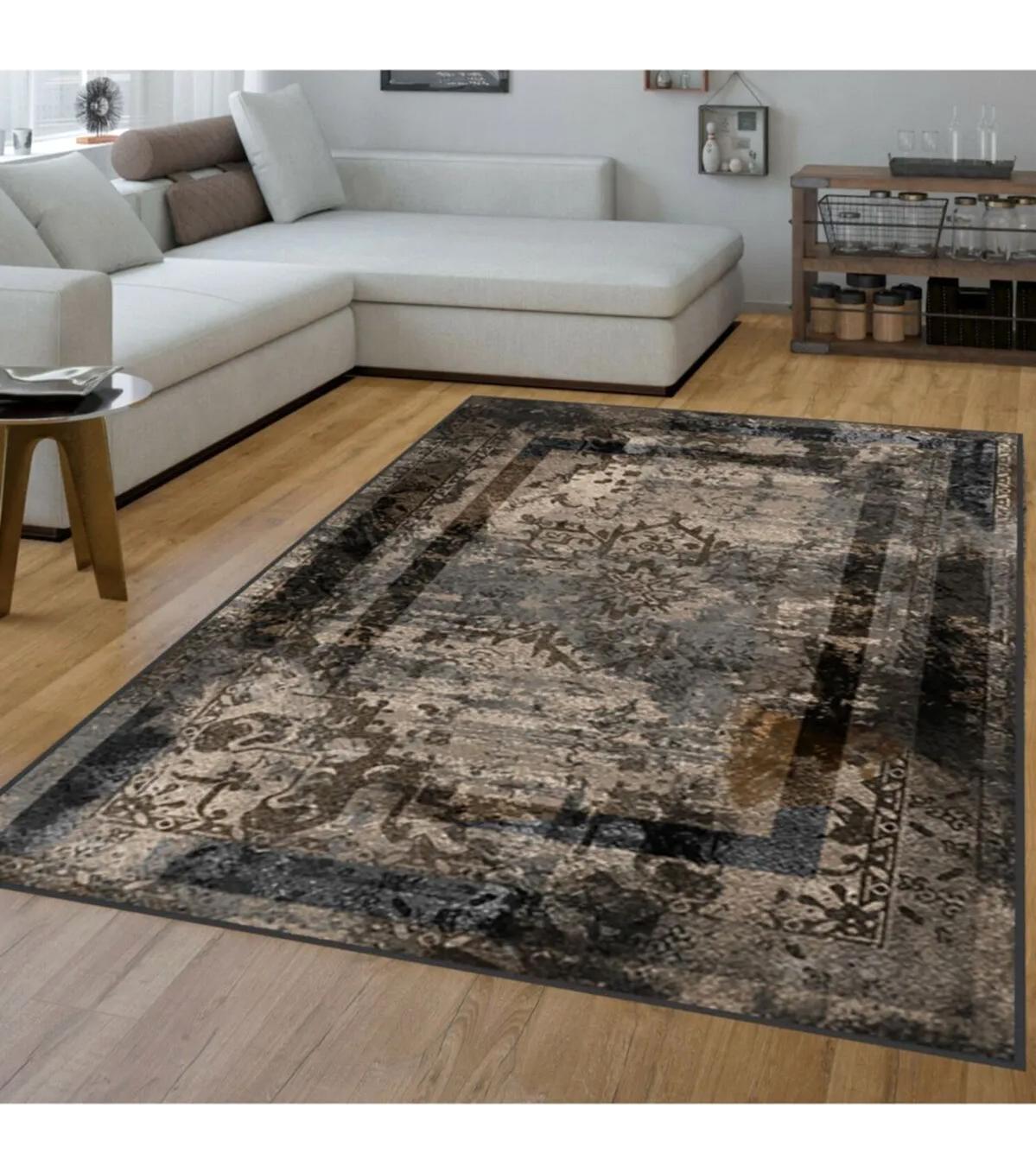 Rovigo Home RVG1548-SD280 Çok Renkli 8 mm Polyester Antibakteriyel-Leke Tutmaz-Toz Tutmaz Yıkanabilir İnce Kaymaz Dot Taban Dikdörtgen Makine Dokuma Salon Halısı 120x180 cm