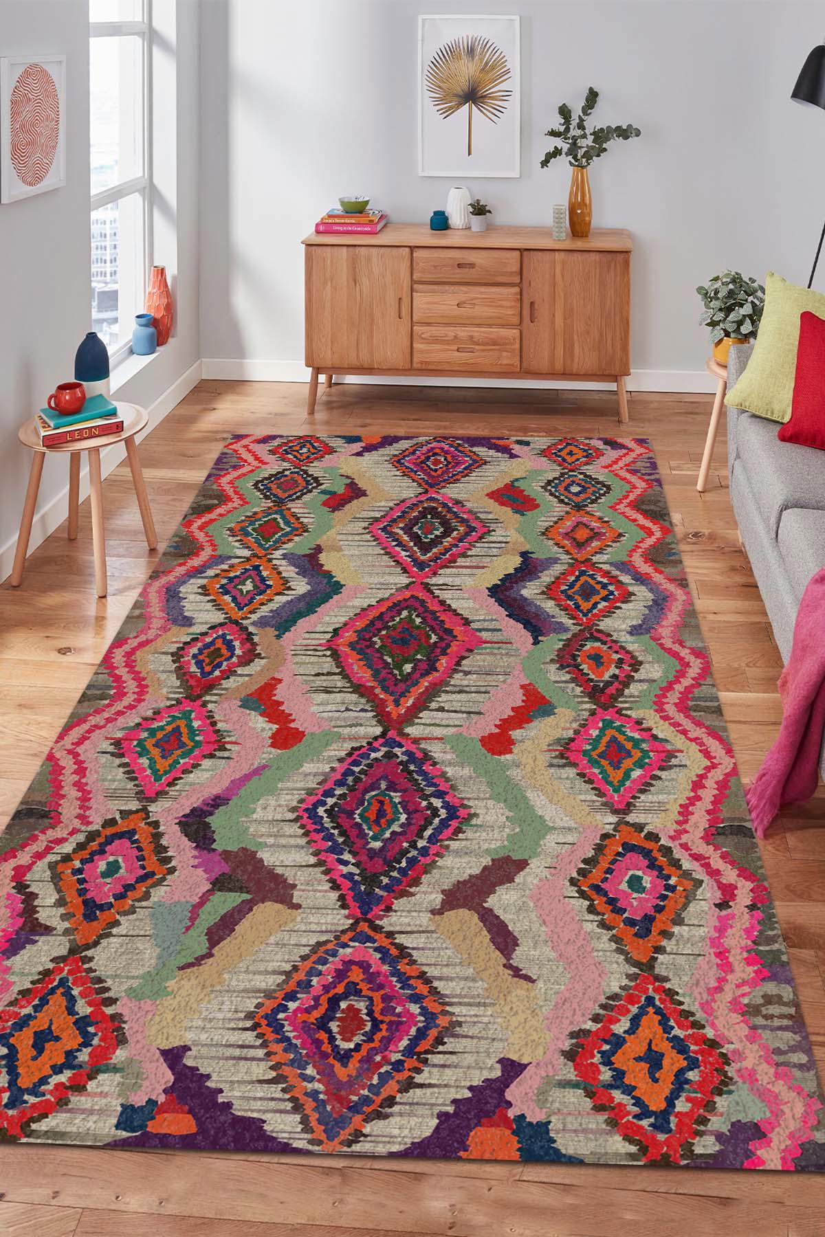 Latte Dizayn Bery Krem 0.5 mm Pamuk İnce Kaymaz Şönil Taban Dikdörtgen Makine Dokuma Salon Halısı 100x300 cm