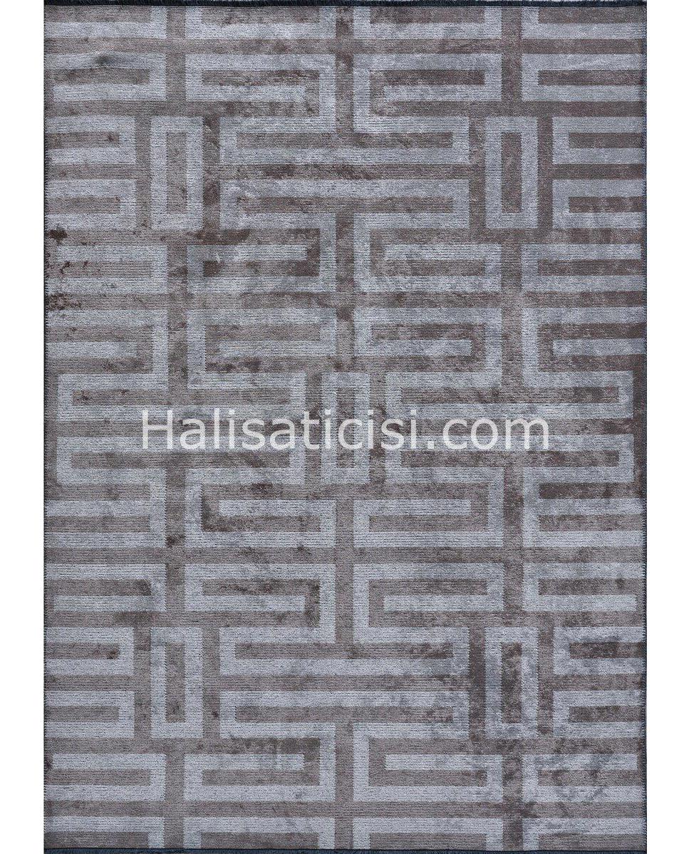 Gümüşsuyu Deco Milano 12256 Gri 6 mm Akrilik-Polyester-Viskon Toz Tutmaz Yıkanabilir İnce Kaymaz Taban Geometrik Dikdörtgen Makine Dokuma Salon Halısı 100x200 cm