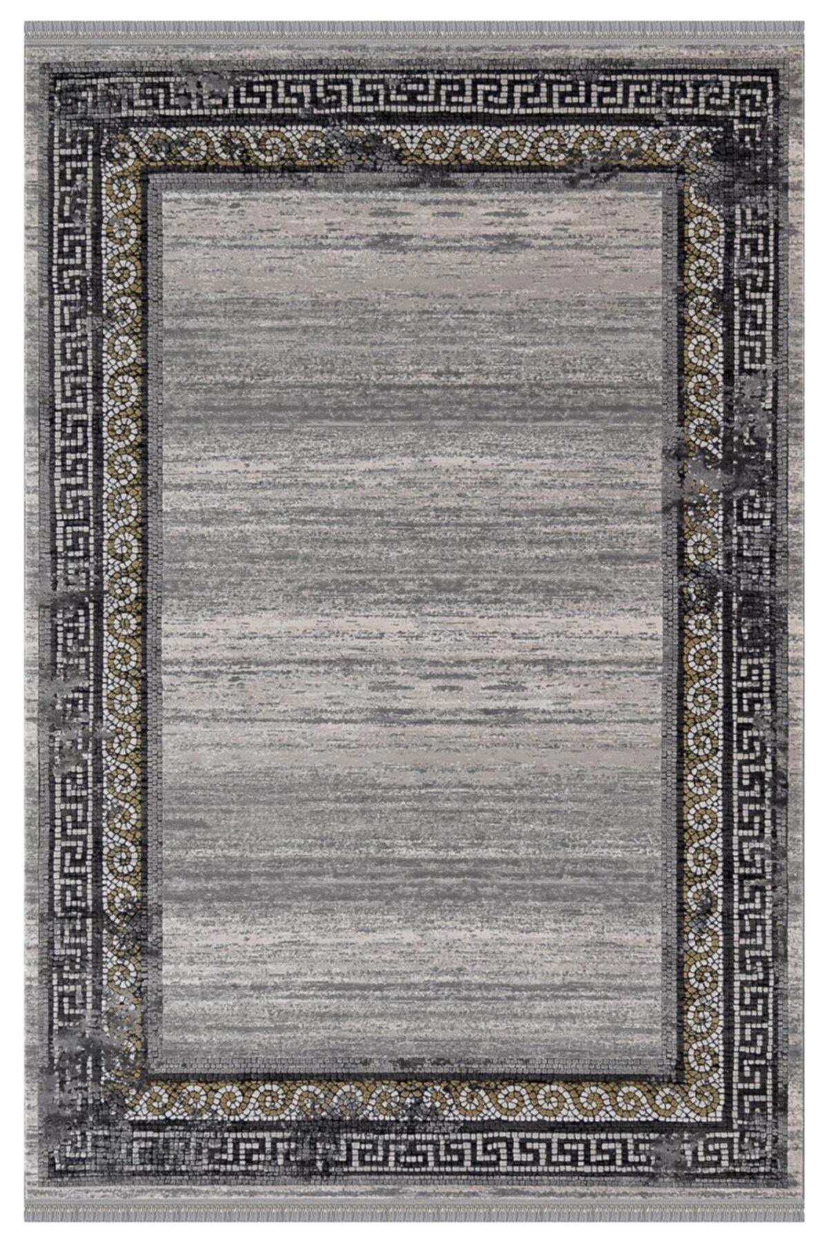 Padişah Santo 34677 Gri 10 mm Akrilik Yıkanabilir İnce Dikdörtgen Makine Dokuma Salon Halısı 200x290 cm