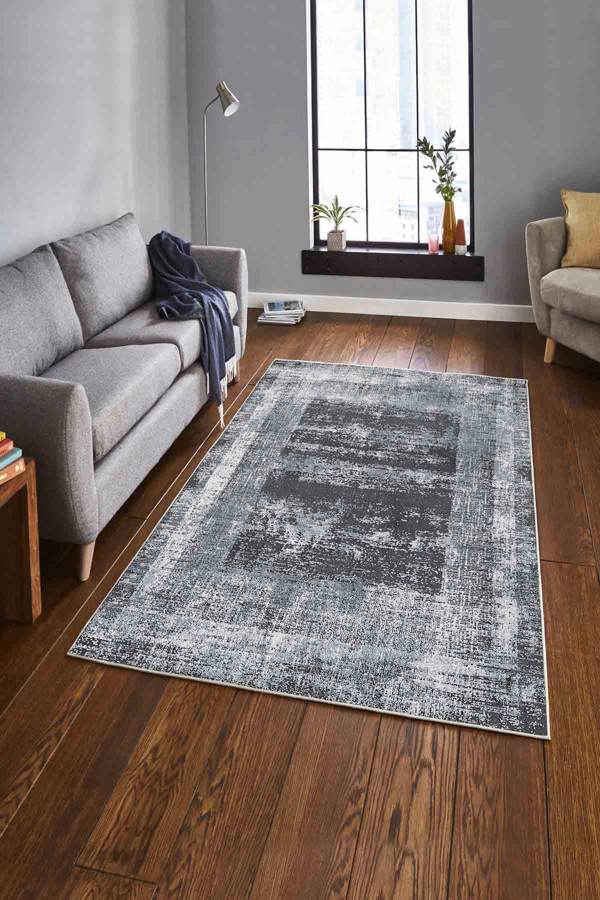 Homefesto Krem 5 mm Polyester Leke Tutmaz Yıkanabilir İnce Kaymaz Taban Dikdörtgen Makine Dokuma Salon Halısı 100x180 cm