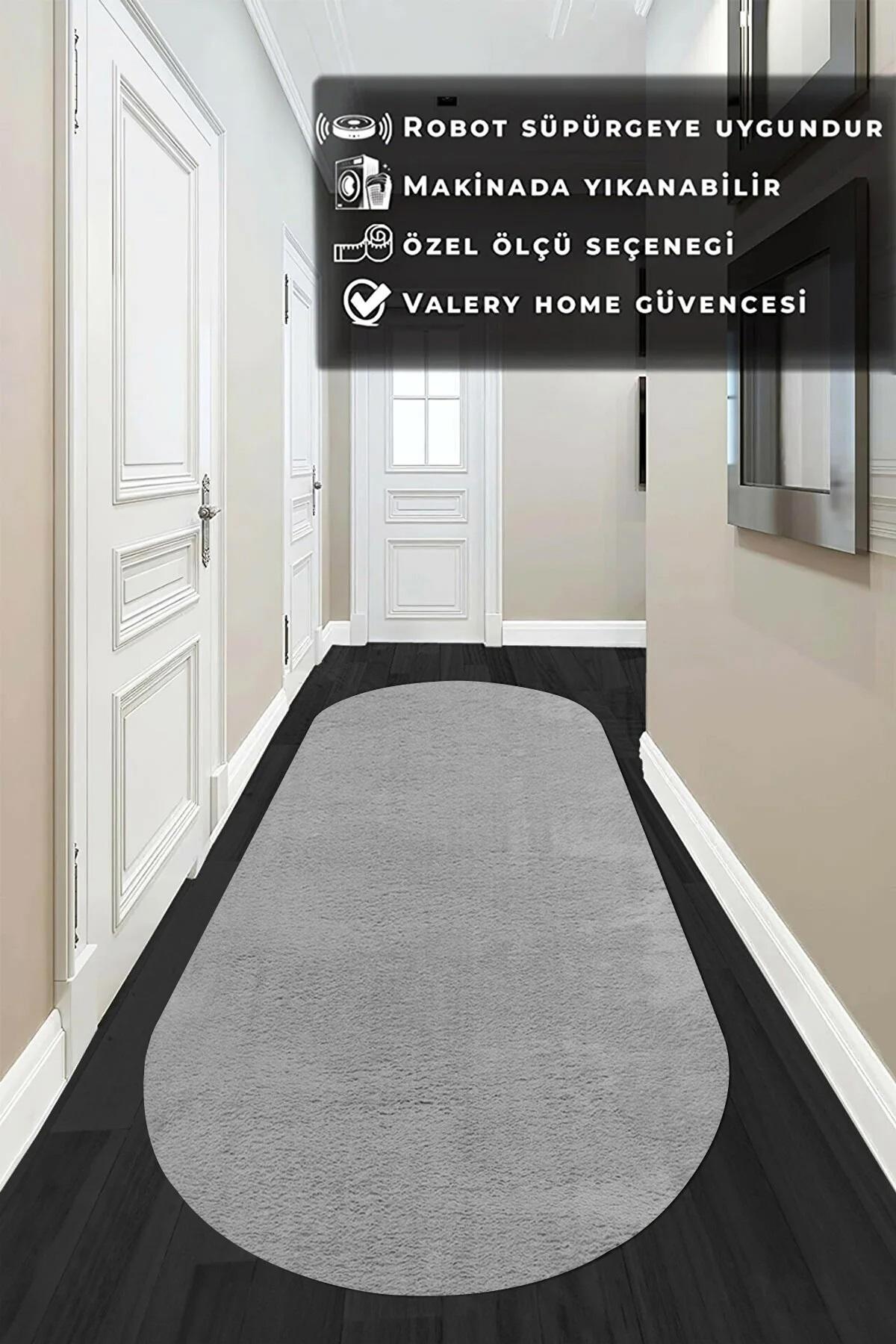 Valery Home Comfort Ekru - Siyah 12 mm Polyester Antibakteriyel Yıkanabilir İnce Kaymaz Dot Taban Dikdörtgen Makine Dokuma Salon Halısı 100x200 cm