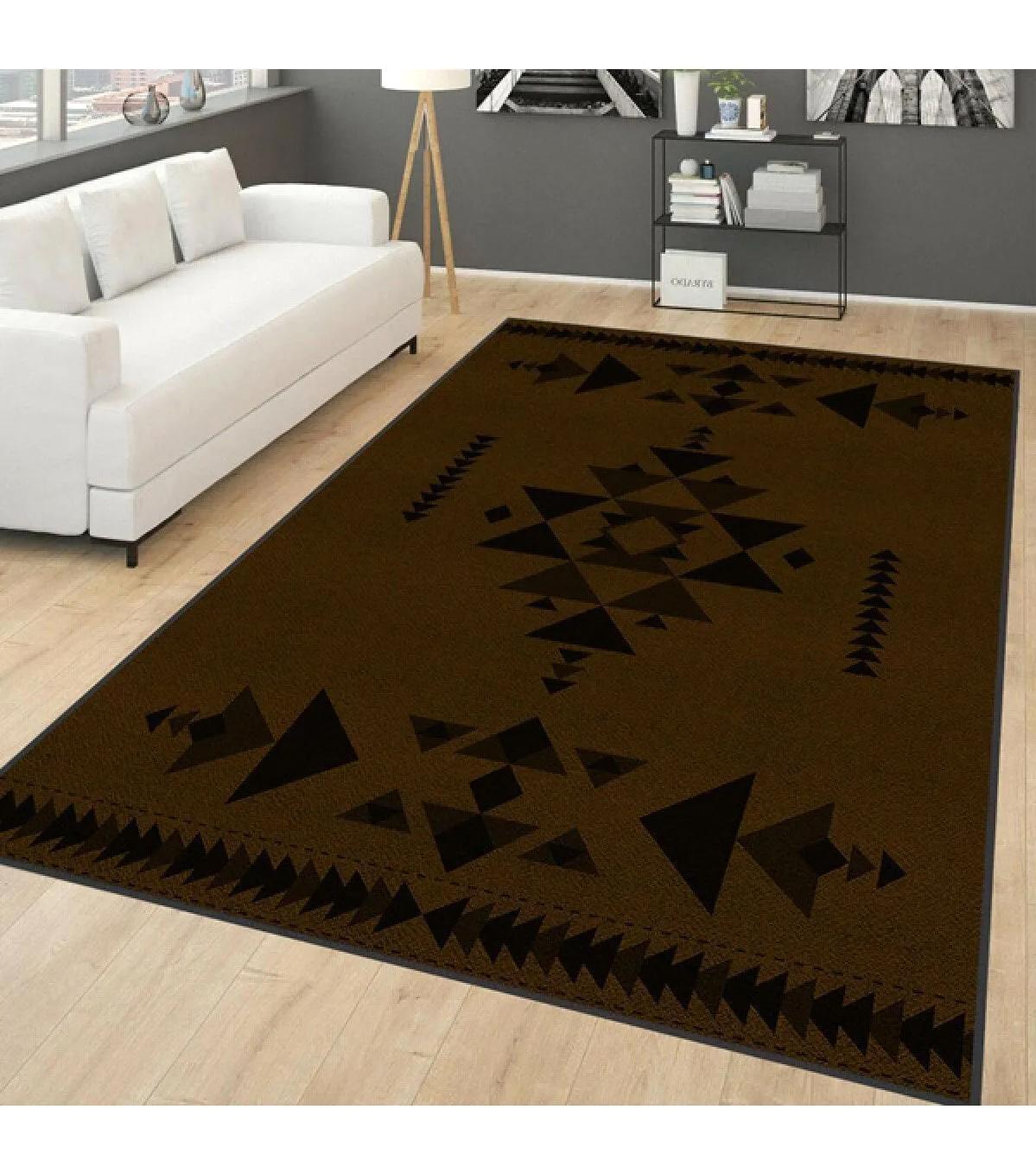 Rovigo Home RVG0161-SD1061 Kahverengi-Siyah 8 mm Polyester Yıkanabilir Orta Kaymaz Dot Taban Dikdörtgen Makine Dokuma Salon Halısı 80x300 cm