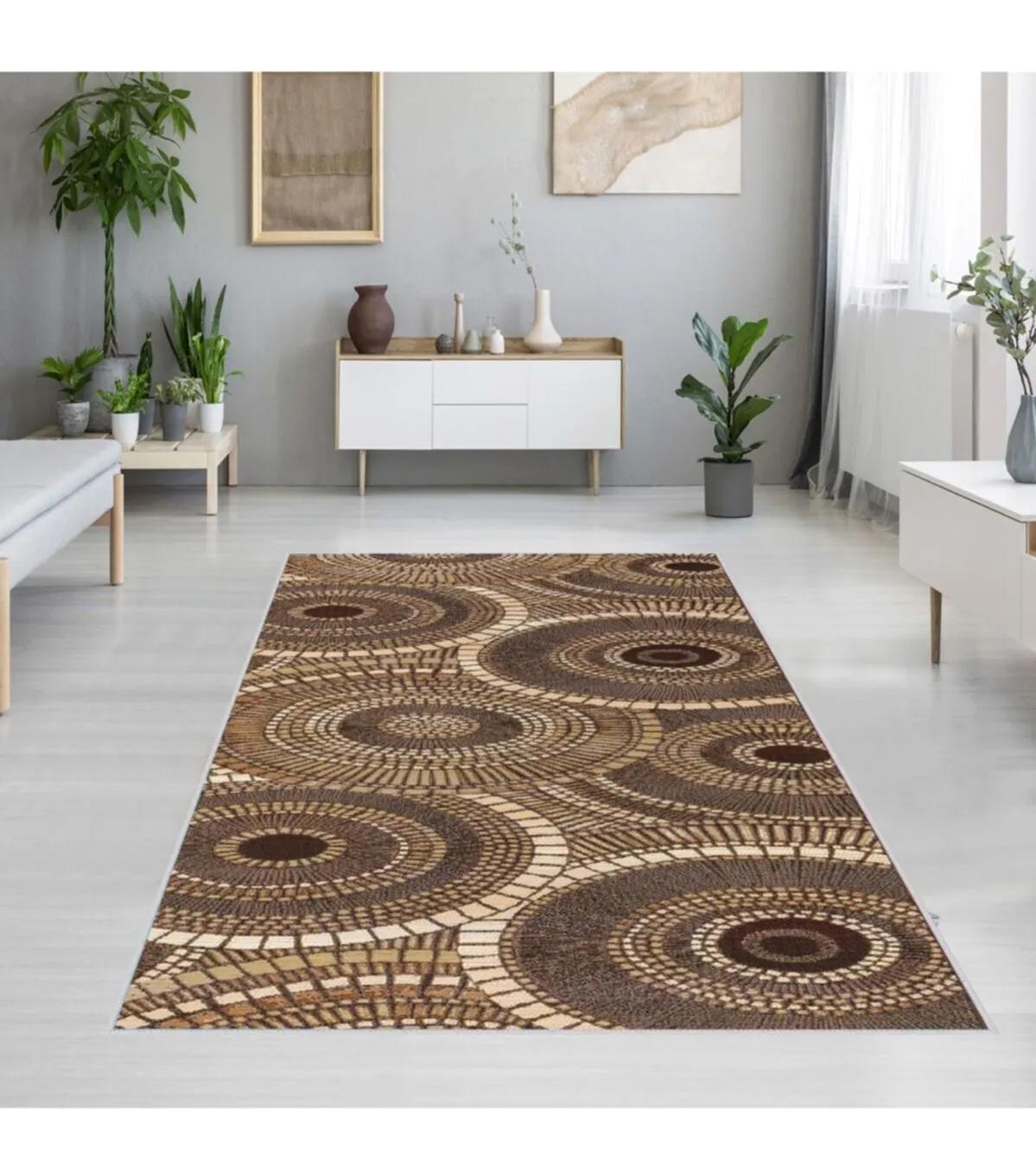 Rovigo Home RVG1245 Çok Renkli 8 mm Polyester Antibakteriyel-Leke Tutmaz-Toz Tutmaz Yıkanabilir İnce Kaymaz Dot Taban Dikdörtgen Makine Dokuma Salon Halısı 80x150 cm