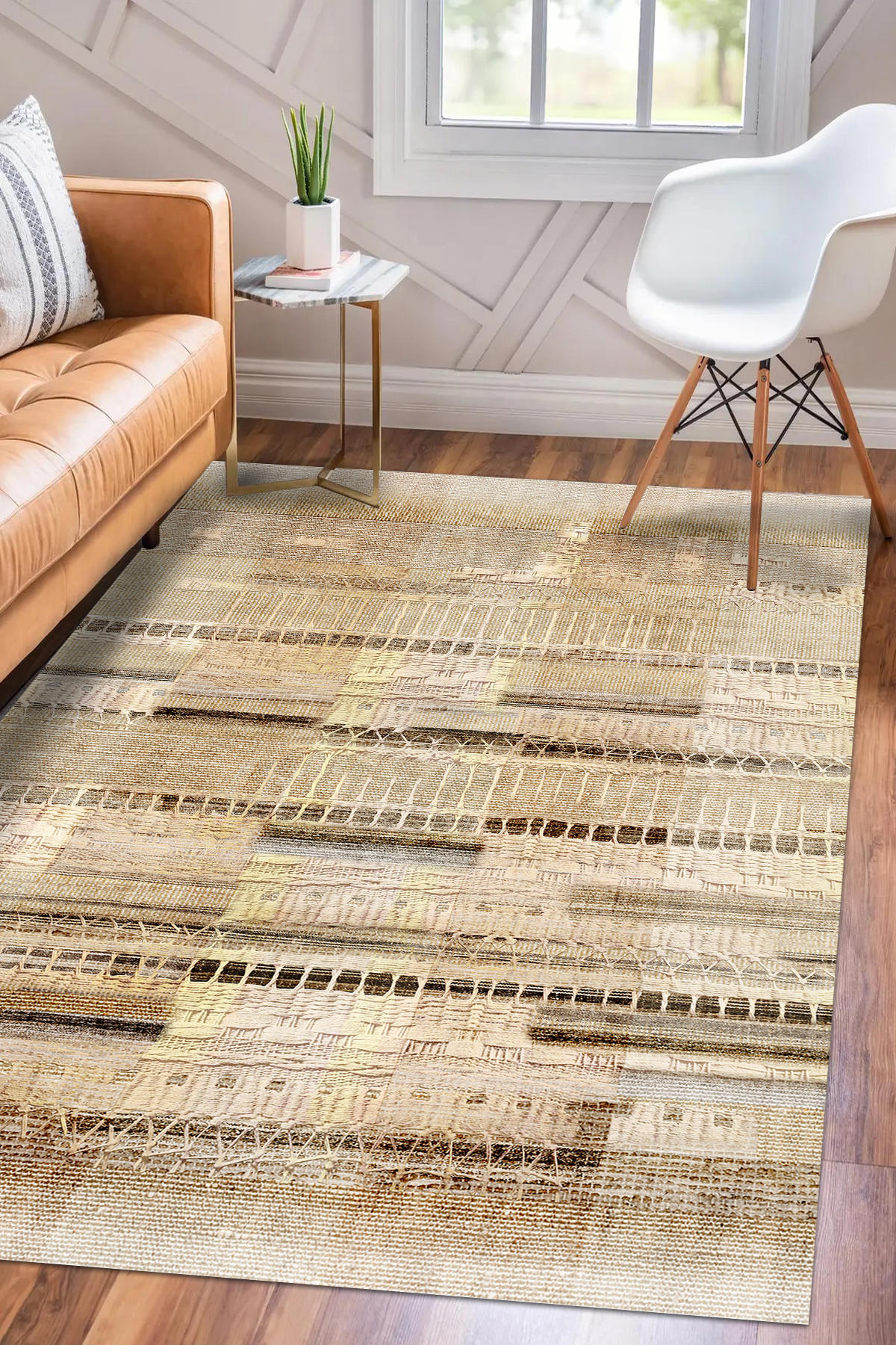 Latte Dizayn Amayas Krem 0.5 mm Pamuk Yıkanabilir İnce Kaymaz Jüt Taban Dikdörtgen Makine Dokuma Salon Halısı 100x300 cm