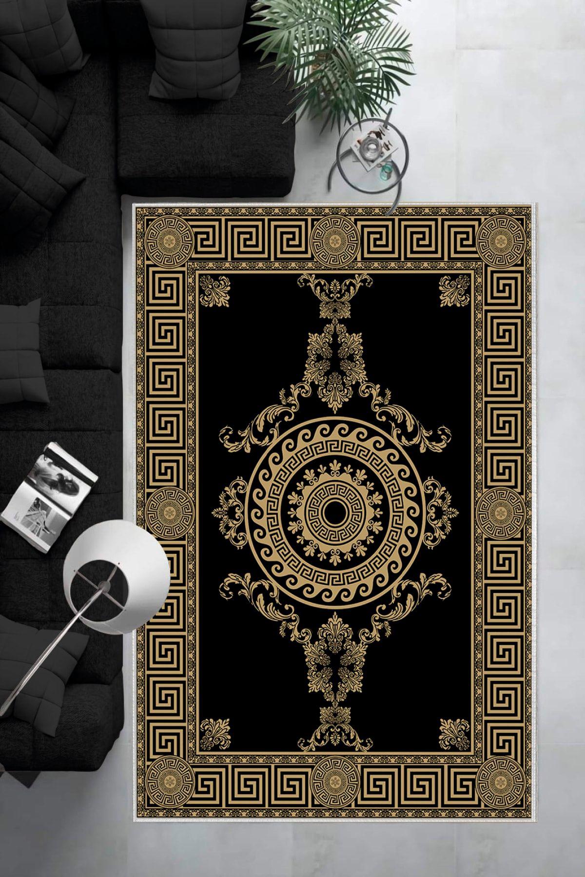 Aldora B1192 Altın 9 mm Deri Antibakteriyel Yıkanabilir İnce Kaymaz Deri Taban Dikdörtgen Makine Dokuma Salon Halısı 200x200 cm