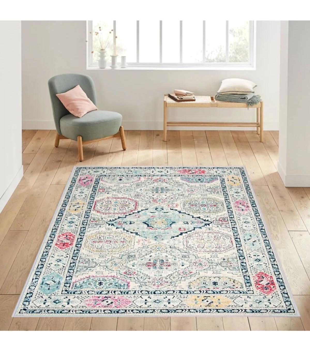 Rovigo Home RVG1050 Gri 8 mm Polyester Leke Tutmaz-Toz Tutmaz Yıkanabilir İnce Kaymaz Dot Taban Dikdörtgen Makine Dokuma Salon Halısı 100x160 cm