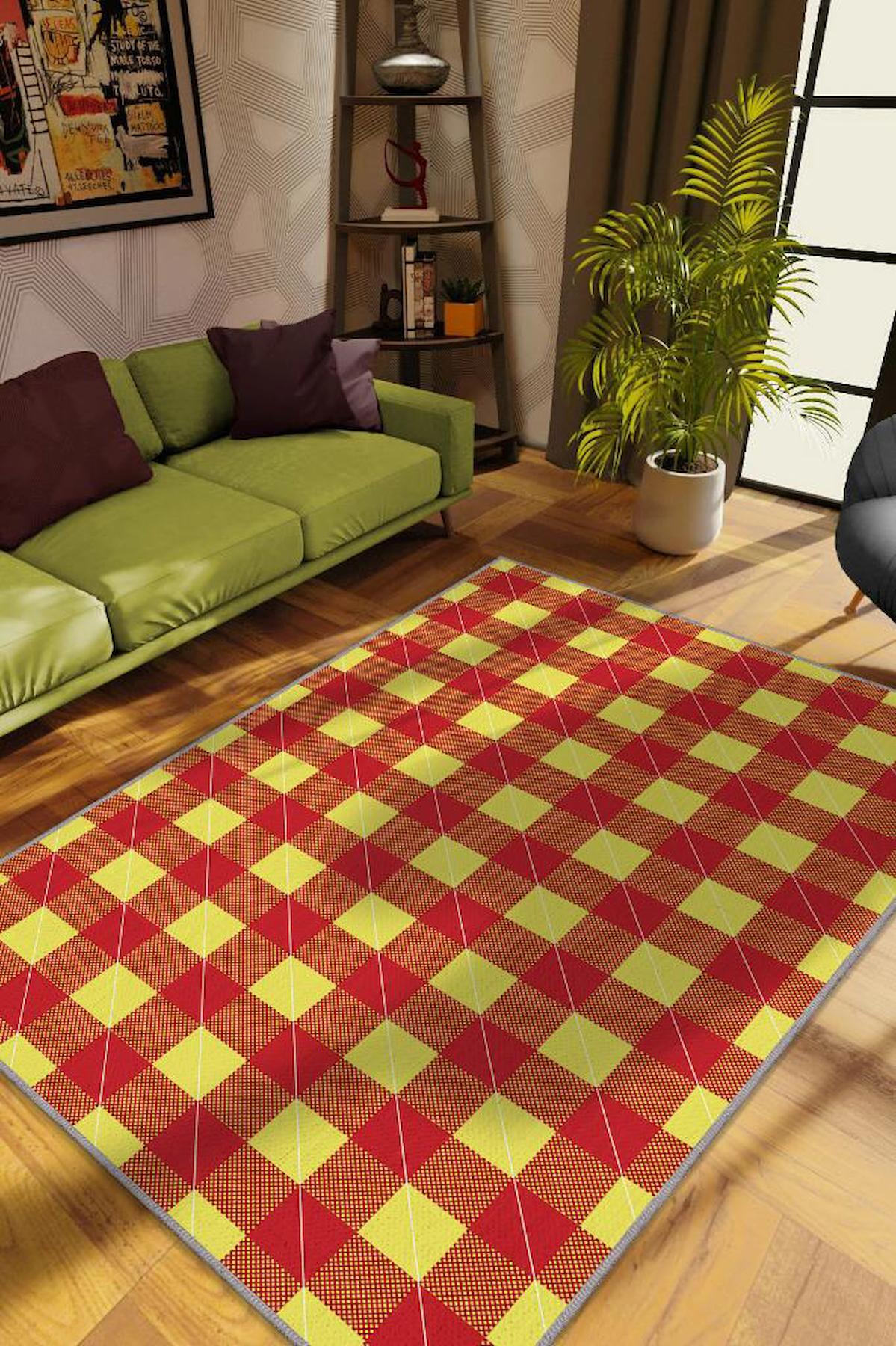 Homshtag Çok Renkli 4 mm Pamuk Antistatik Yıkanabilir İnce Kaymaz Dikdörtgen Makine Dokuma Salon Halısı 80x300 cm