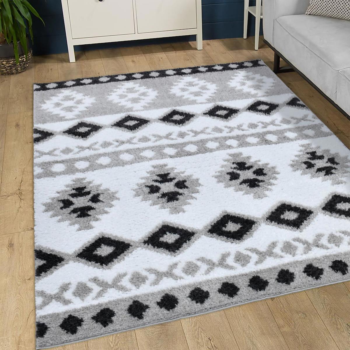 Giza Home F788O Gri 20 mm Polyester Toz Tutmaz Yıkanabilir Kalın Kaymaz Geometrik Dikdörtgen Makine Dokuma Çocuk Odası Halısı 160x230 cm