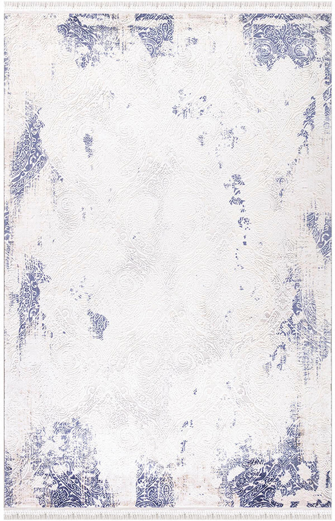 İpek Home Blossom 13551 Beyaz-Mavi 10 mm Bambu Toz Tutmaz Yıkanabilir Orta Kaymaz Pamuk Taban Dikdörtgen Makine Dokuma Antre-Çocuk Odası-Salon-Yatak Odası Halısı 160x230 cm