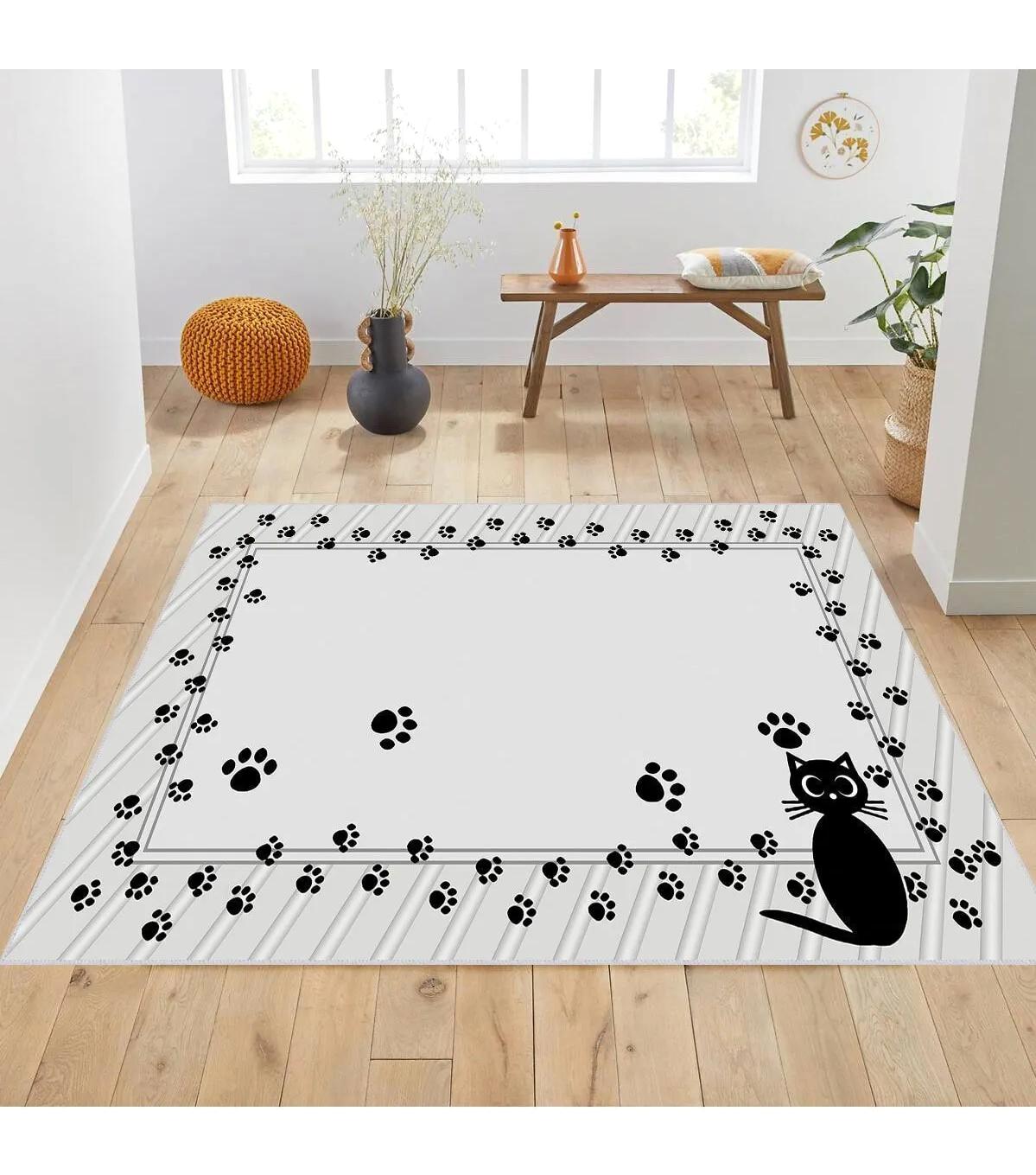 Rovigo Home RVG1859-SM230 Gri 8 mm Polyester Antibakteriyel-Leke Tutmaz-Toz Tutmaz Yıkanabilir İnce Kaymaz Dot Taban Dikdörtgen Makine Dokuma Salon Halısı 80x120 cm
