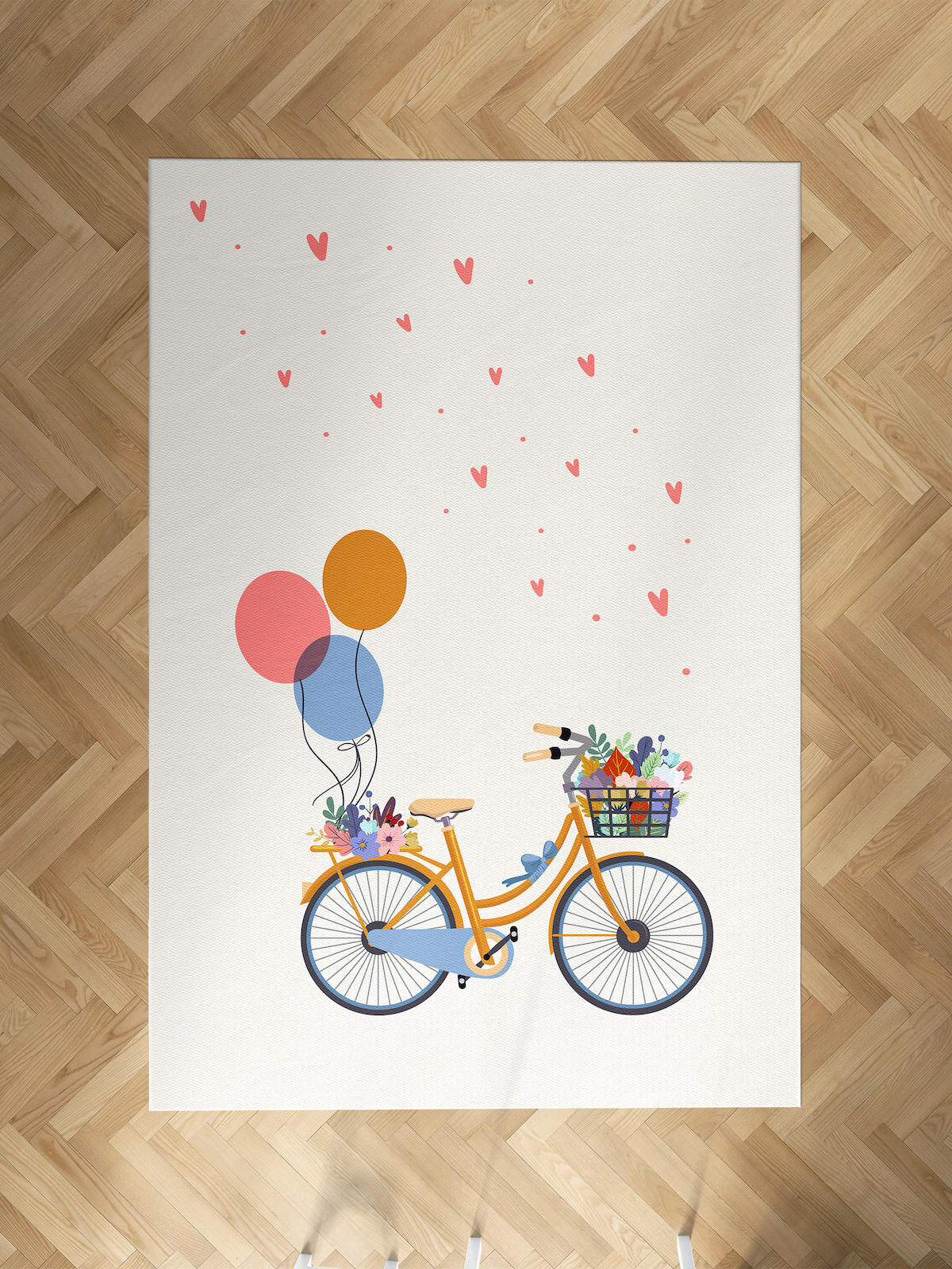 Mekta Home Balon-Bisiklet Krem 10 mm Antibakteriyel Yıkanabilir İnce Kaymaz Dot Taban Dikdörtgen Makine Dokuma Çocuk Odası Halısı 180x250 cm