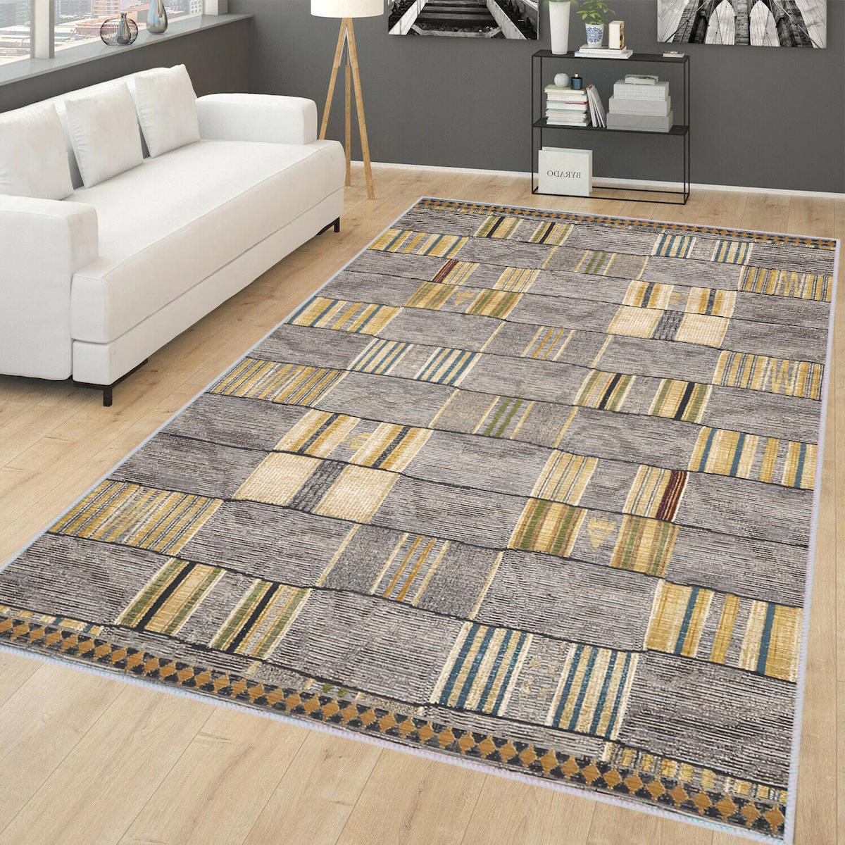 Rovigo Home RVG1750 Çok Renkli 8 mm Polyester Leke Tutmaz-Toz Tutmaz Yıkanabilir İnce Kaymaz Dot Taban Dikdörtgen Makine Dokuma Salon Halısı 120x180 cm