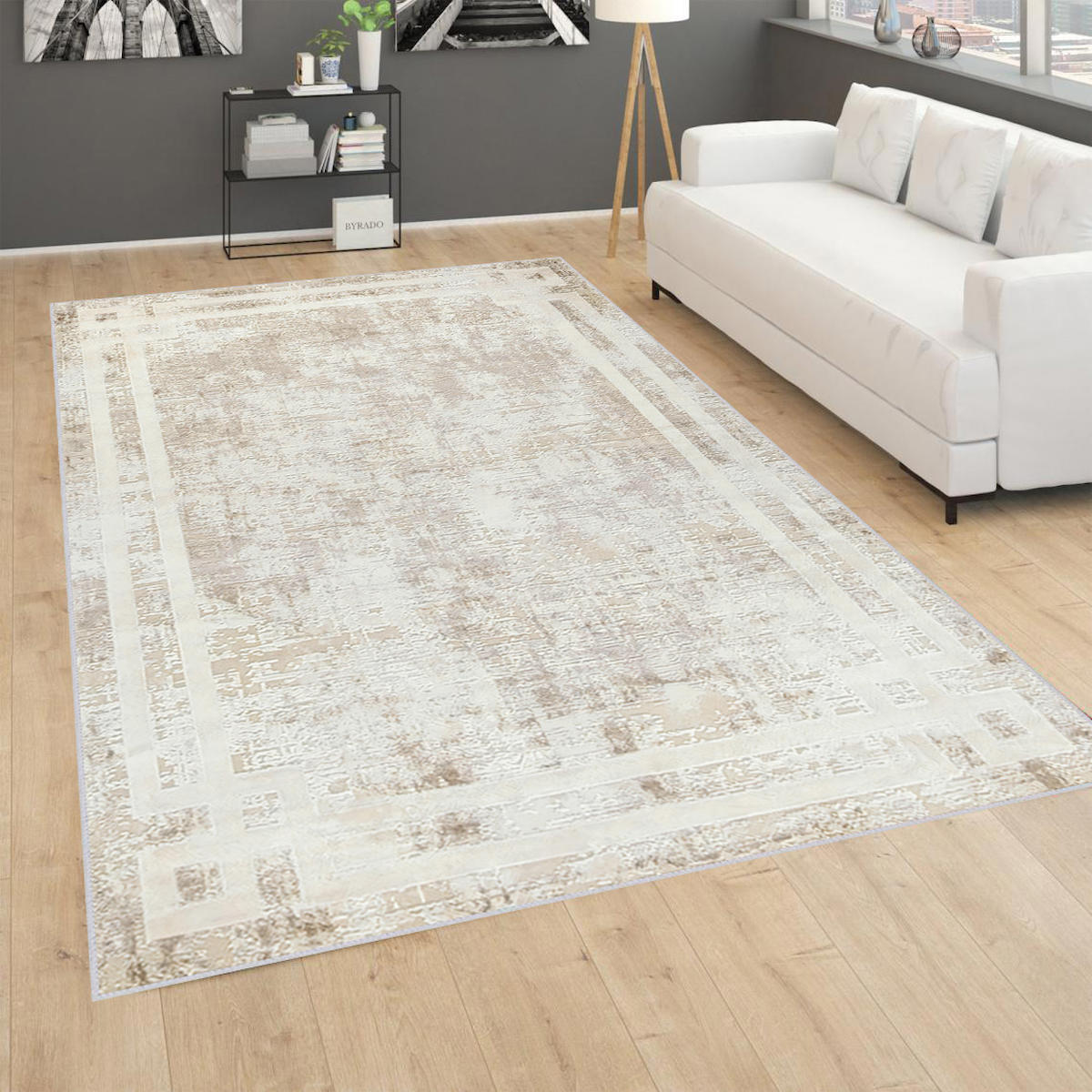 Rovigo Home RVG0744 Krem 8 mm Polyester Antibakteriyel-Leke Tutmaz-Toz Tutmaz Yıkanabilir İnce Kaymaz Dot Taban Dikdörtgen Makine Dokuma Salon Halısı 80x200 cm
