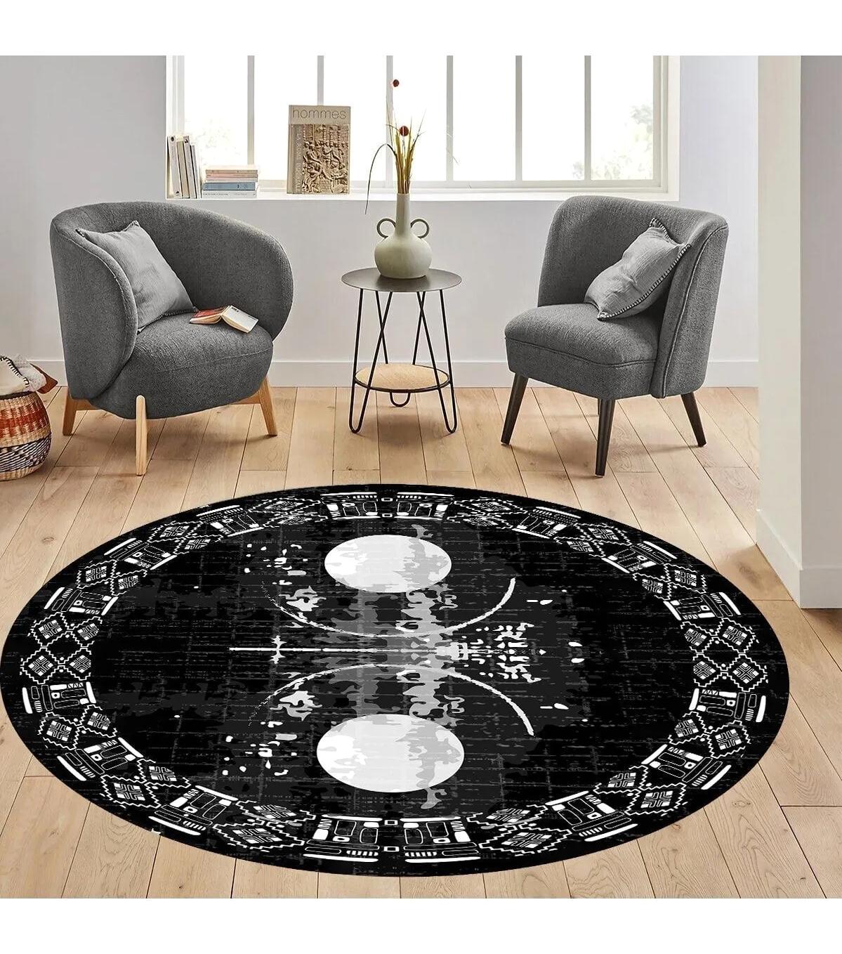 Rovigo Home RVG7310-SD1070 Çok Renkli 8 mm Polyester Antibakteriyel-Leke Tutmaz-Toz Tutmaz Yıkanabilir İnce Kaymaz Dot Taban Yuvarlak Makine Dokuma Salon Halısı 140x200 cm