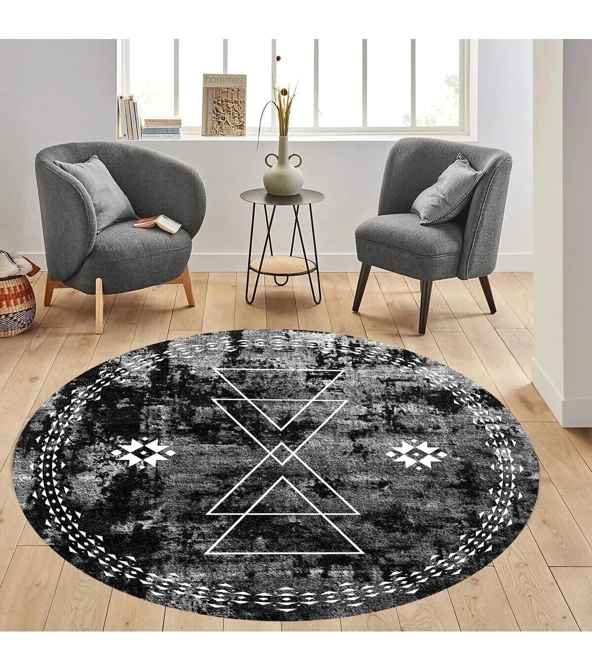 Rovigo Home RVG7309-SD1034 Çok Renkli 8 mm Polyester Antibakteriyel-Leke Tutmaz-Toz Tutmaz Yıkanabilir İnce Kaymaz Dot Taban Yuvarlak Makine Dokuma Salon Halısı 120x200 cm