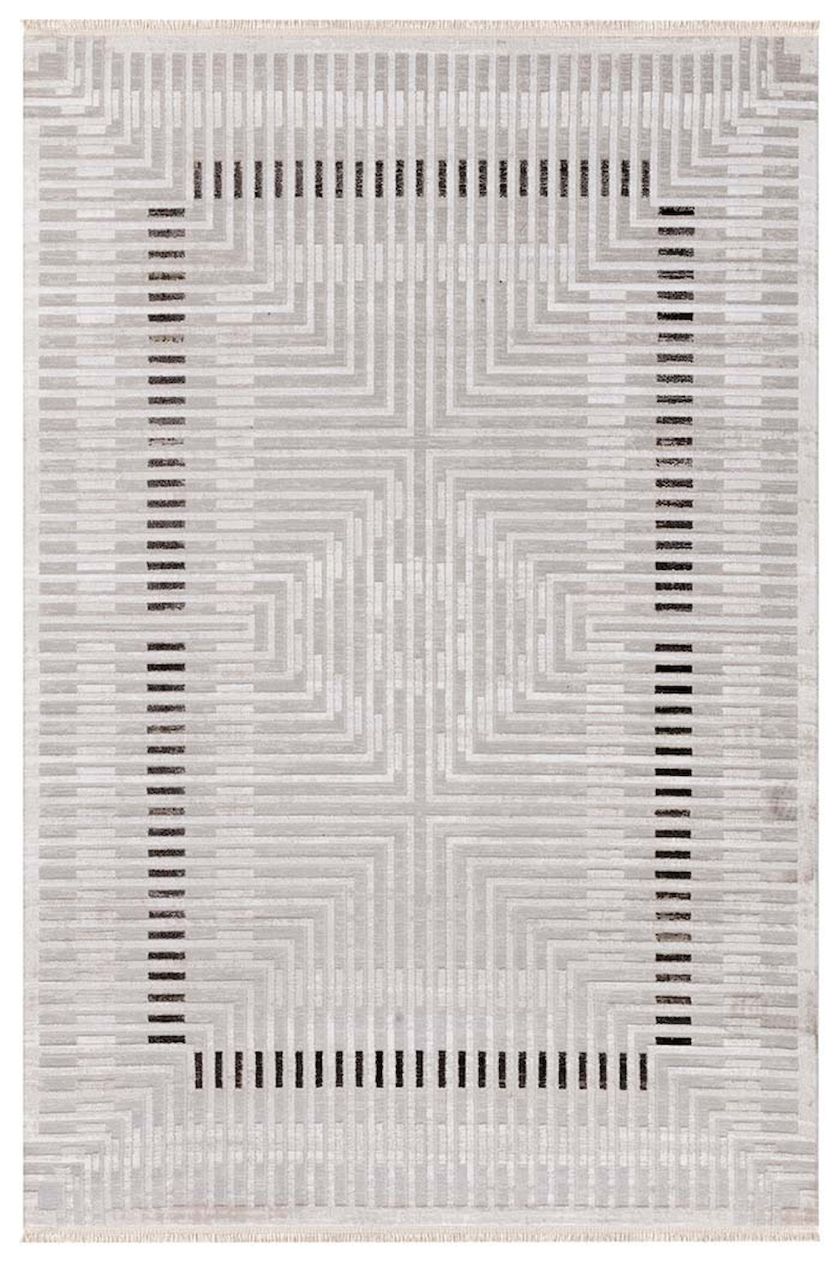 İpek Mekik Halı Mirina 1554A Krem 7 mm Polyester Toz Tutmaz Yıkanabilir Orta Kaymaz Pamuk Taban Geometrik Dikdörtgen Makine Dokuma Antre-Çocuk Odası-Salon-Yatak Odası Halısı 80x200 cm
