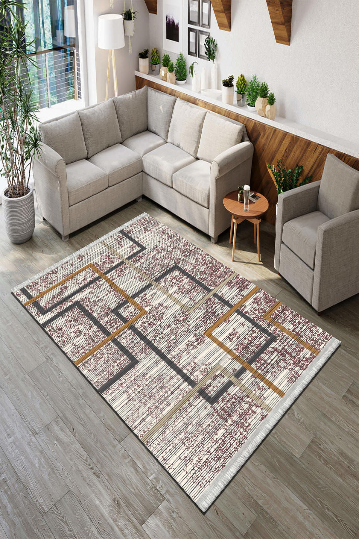 Roslyn Home Krem 6 mm Polyester Toz Tutmaz Yıkanabilir İnce Kaymaz Dot Taban Çiçek Desenli Dikdörtgen Makine Dokuma Salon Halısı 80x300 cm