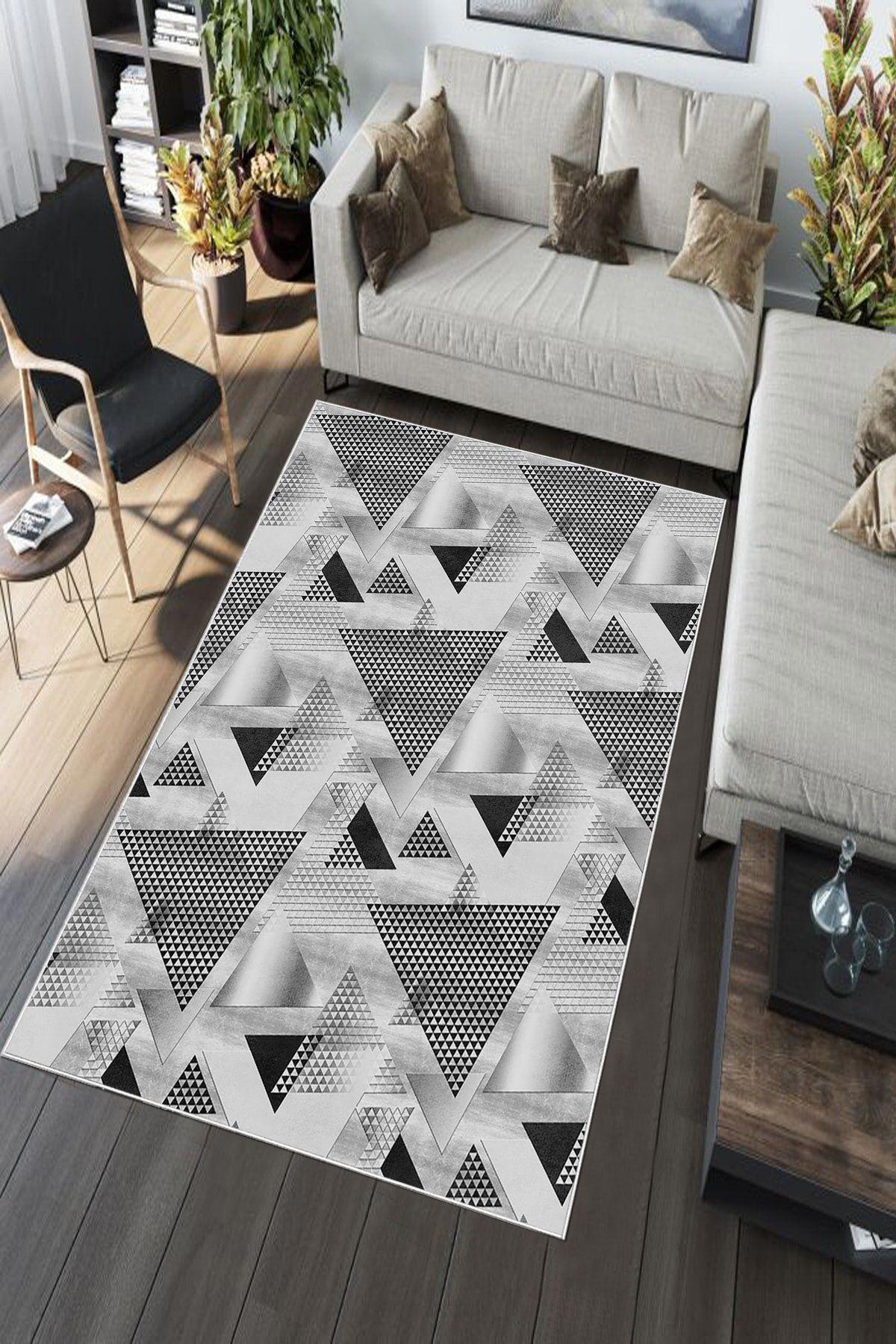 Aldora A203 Gri 9 mm Deri Toz Tutmaz Yıkanabilir İnce Kaymaz Deri Taban Dikdörtgen Makine Dokuma Salon Halısı 60x100 cm