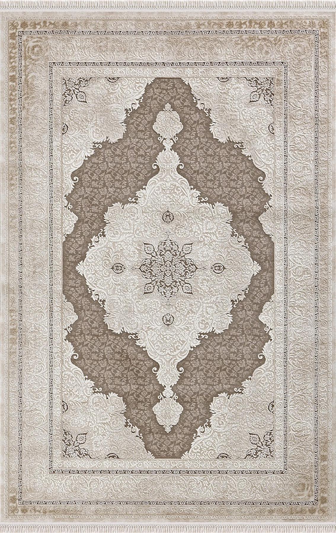 Merinos Rodin 19771 Kahverengi - Krem 11 mm Akrilik Toz Tutmaz Yıkanabilir Kalın Kaymaz Dikdörtgen Makine Dokuma Salon Halısı 120x400 cm