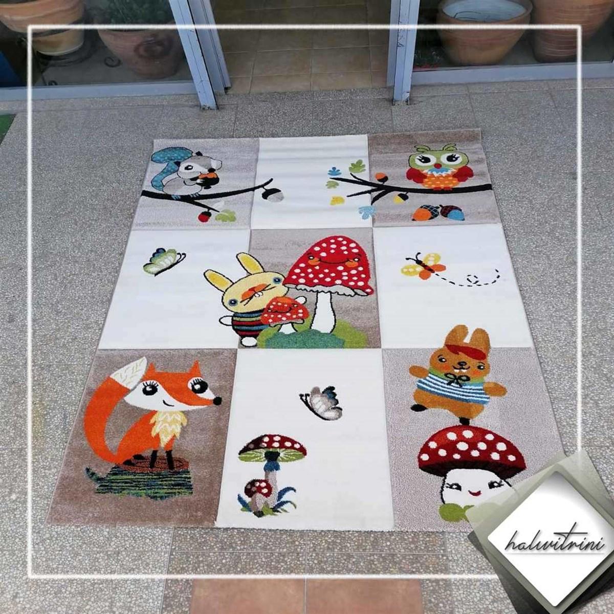 Merinos Torino 21519 Krem 12 mm Akrilik Antialerjenik Yıkanabilir İnce Kaymaz Dikdörtgen Makine Dokuma Çocuk Odası Halısı 100x200 cm