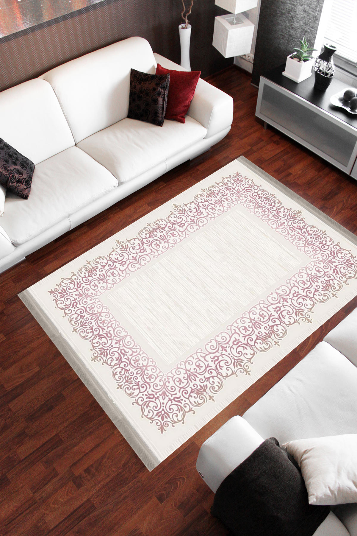 Homier Collection H-KS-3079A Çok Renkli 7 mm Pamuk Antibakteriyel Yıkanabilir Orta Kaymaz Dot Taban Dikdörtgen Makine Dokuma Salon Halısı 160x160 cm