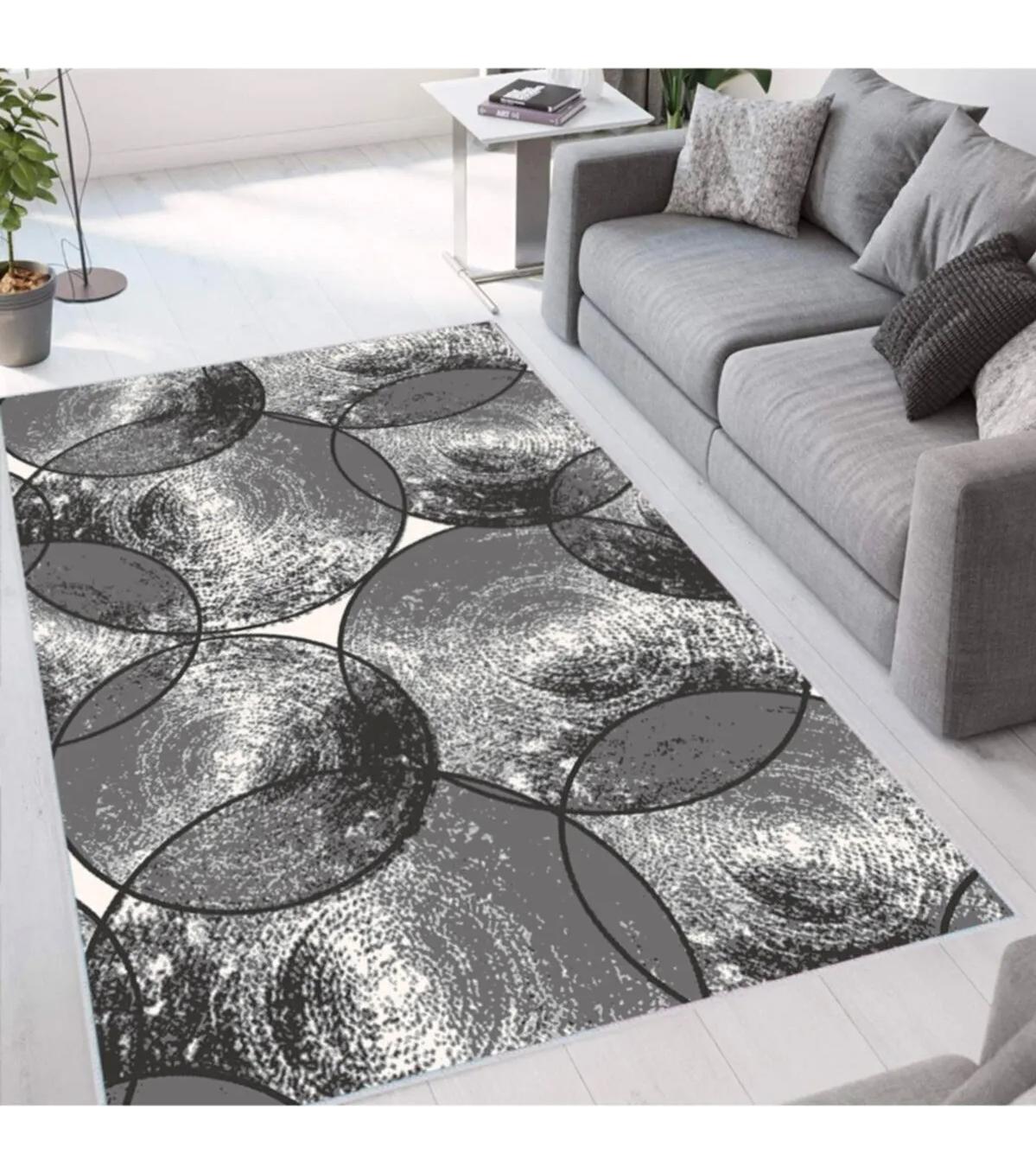 Rovigo Home RVG1661 Gri 8 mm Polyester Leke Tutmaz-Toz Tutmaz Yıkanabilir İnce Kaymaz Dot Taban Dikdörtgen Makine Dokuma Salon Halısı 80x120 cm