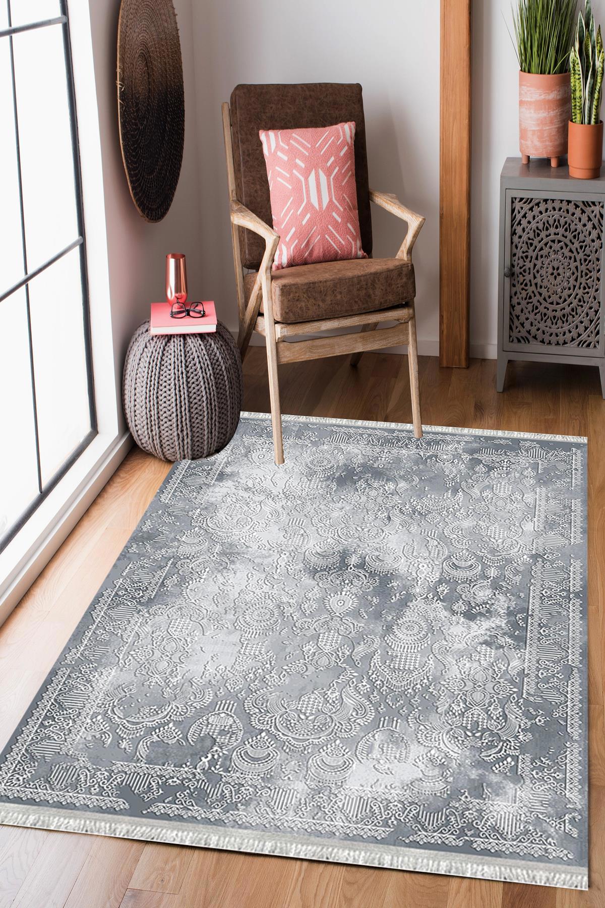 Enbe Collection E-DK5295 Çok Renkli 5 mm Pamuk Silinebilir Yıkanabilir Orta Kaymaz Dot Taban Dikdörtgen Makine Dokuma Oturma Odası Halısı 120x180 cm